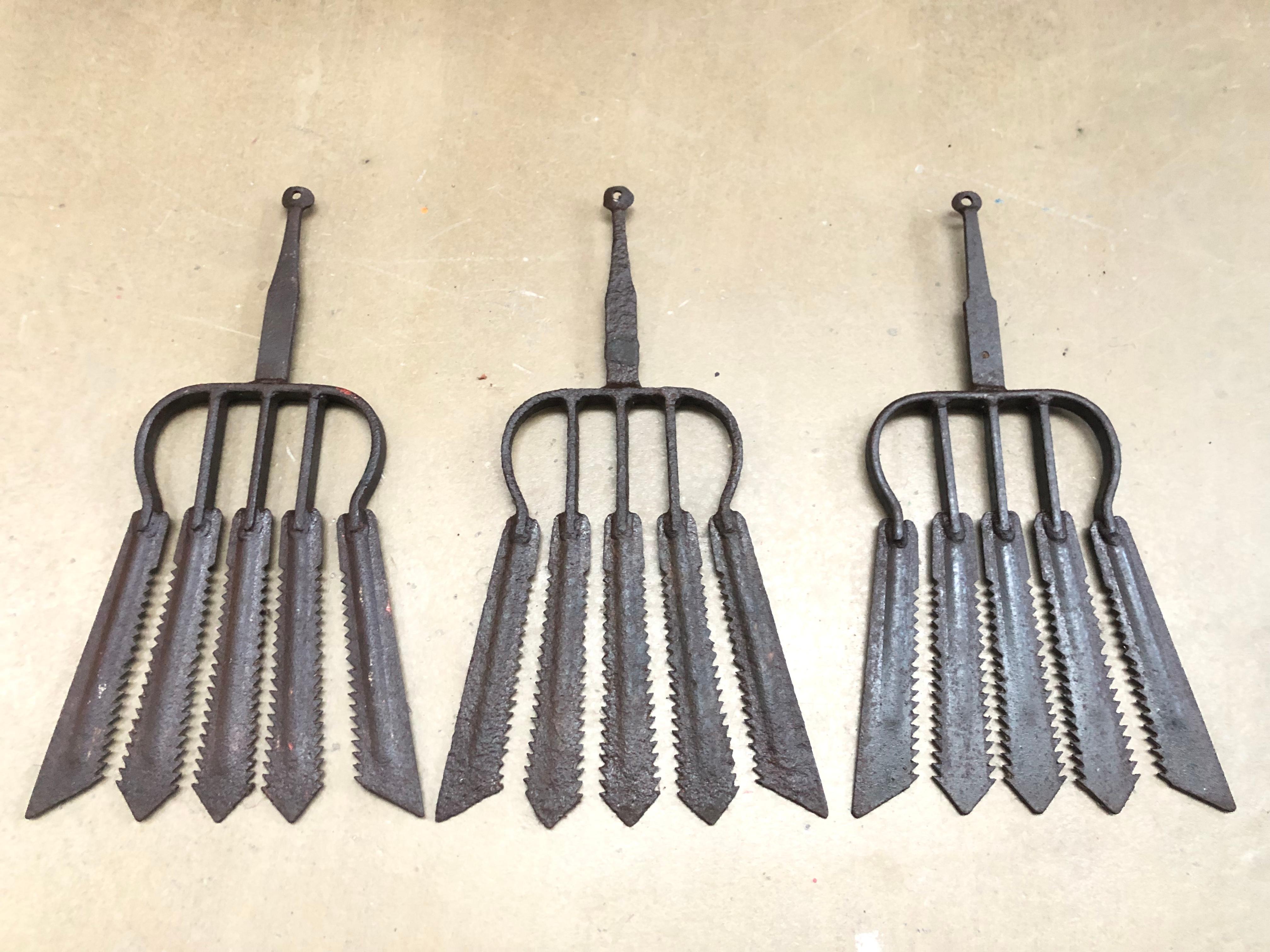 Collection of 3 Antique Wrought Iron Eel Forks For Sale at 1stDibs