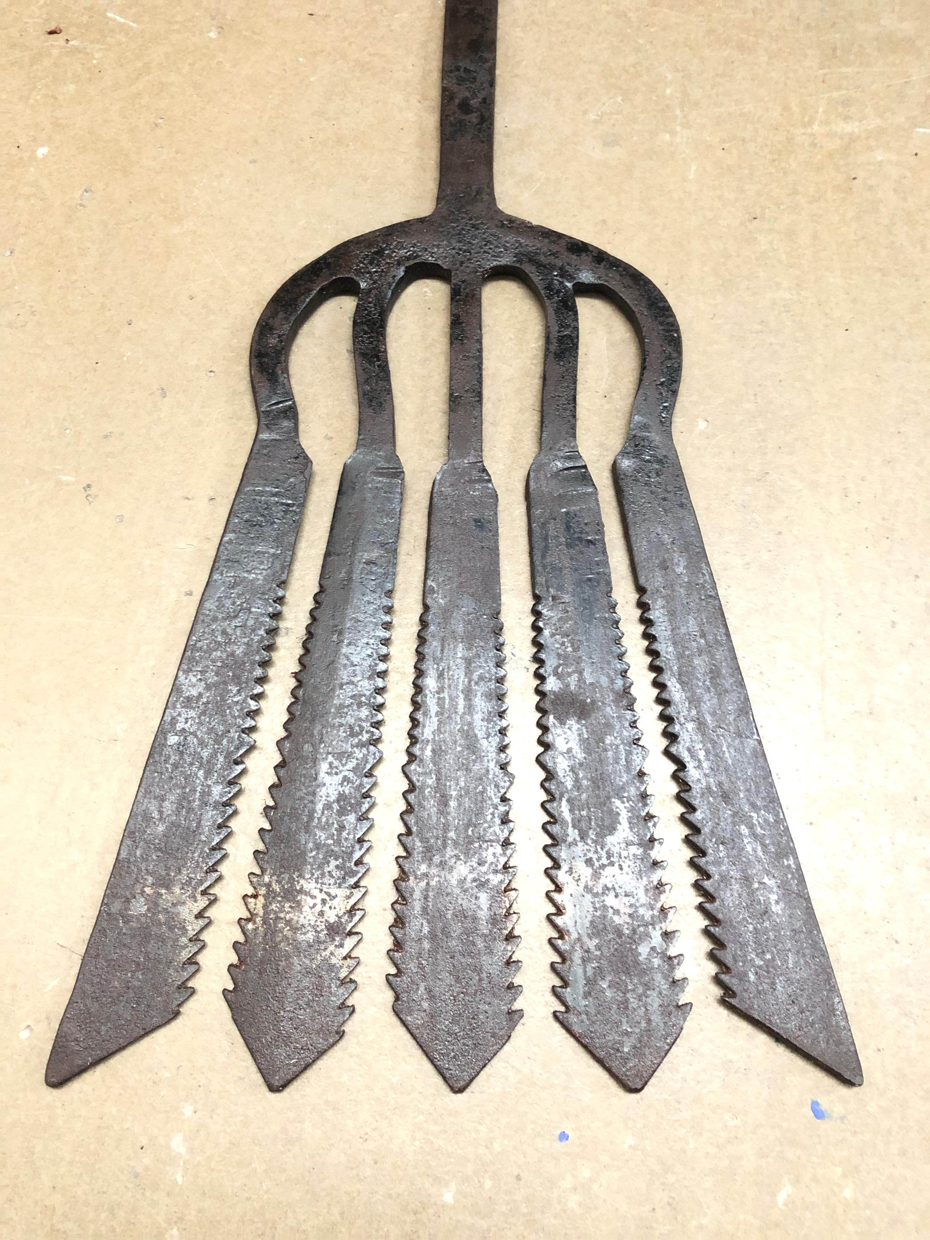 Hand-Crafted Collection of 3 Antique Wrought Iron Eel Forks