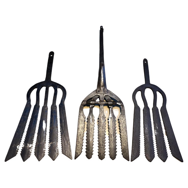 Collection of 3 Antique Wrought Iron Eel Forks For Sale at 1stDibs