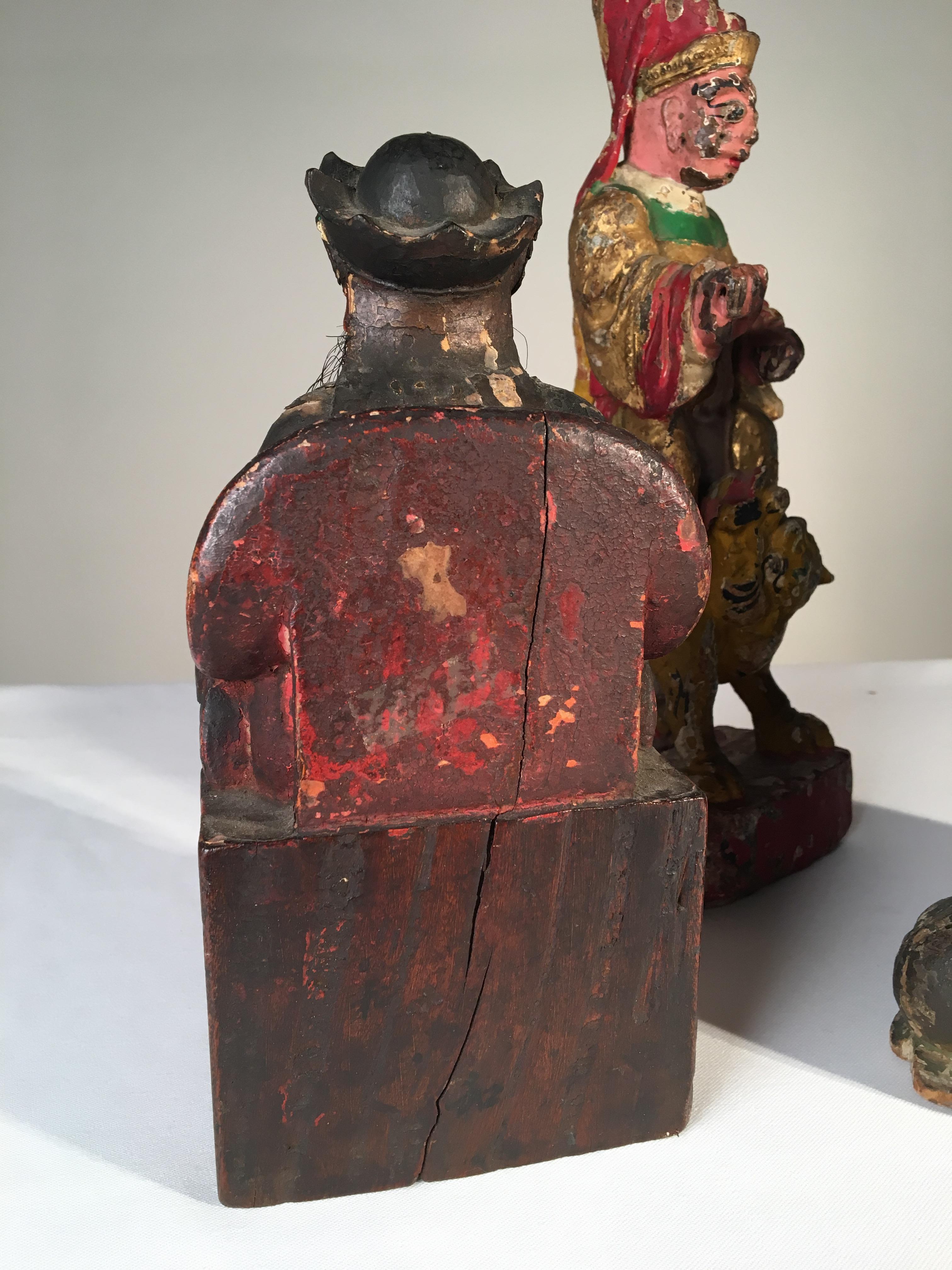 Collection of 3 Carved Wooded Asian Deities In Distressed Condition In Doylestown, PA
