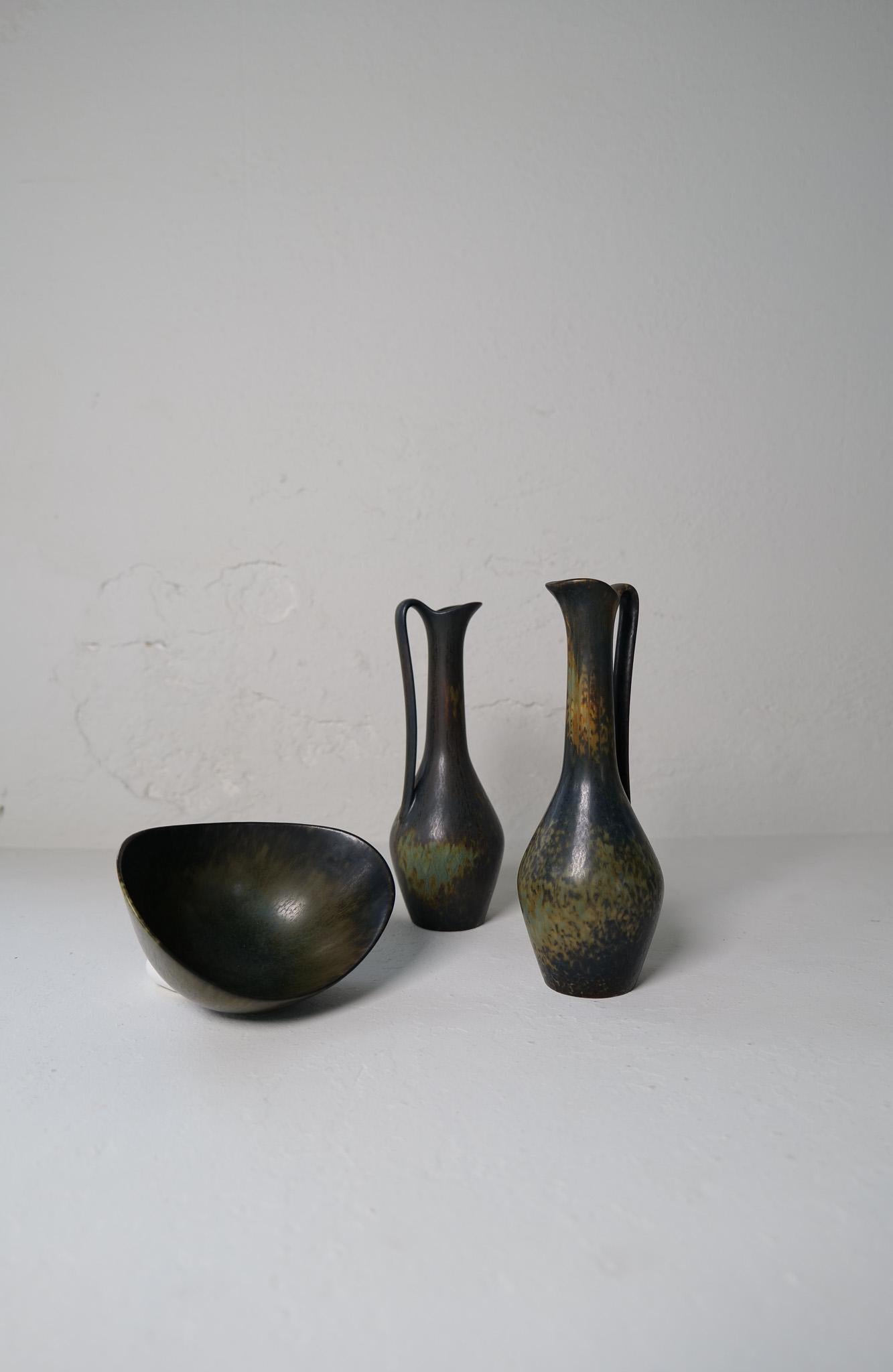 Colección de 3 Vasos de Cerámica de Gunnar Nylund Rörstrand Suecia, años 50 mediados del siglo XX en venta