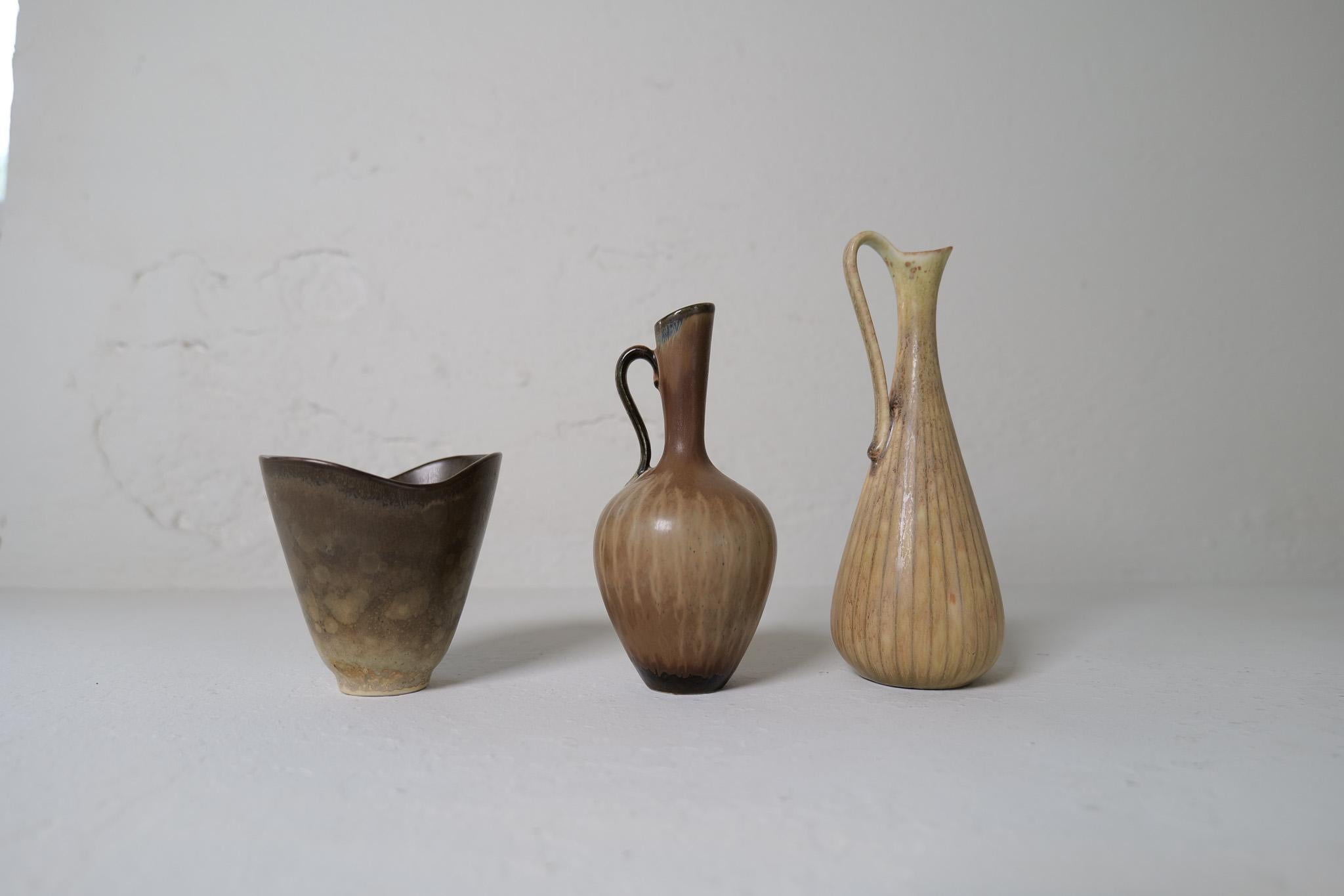 Colección de 3 Vasos de Cerámica de Gunnar Nylund Rörstrand Suecia, años 50 mediados del siglo XX en venta