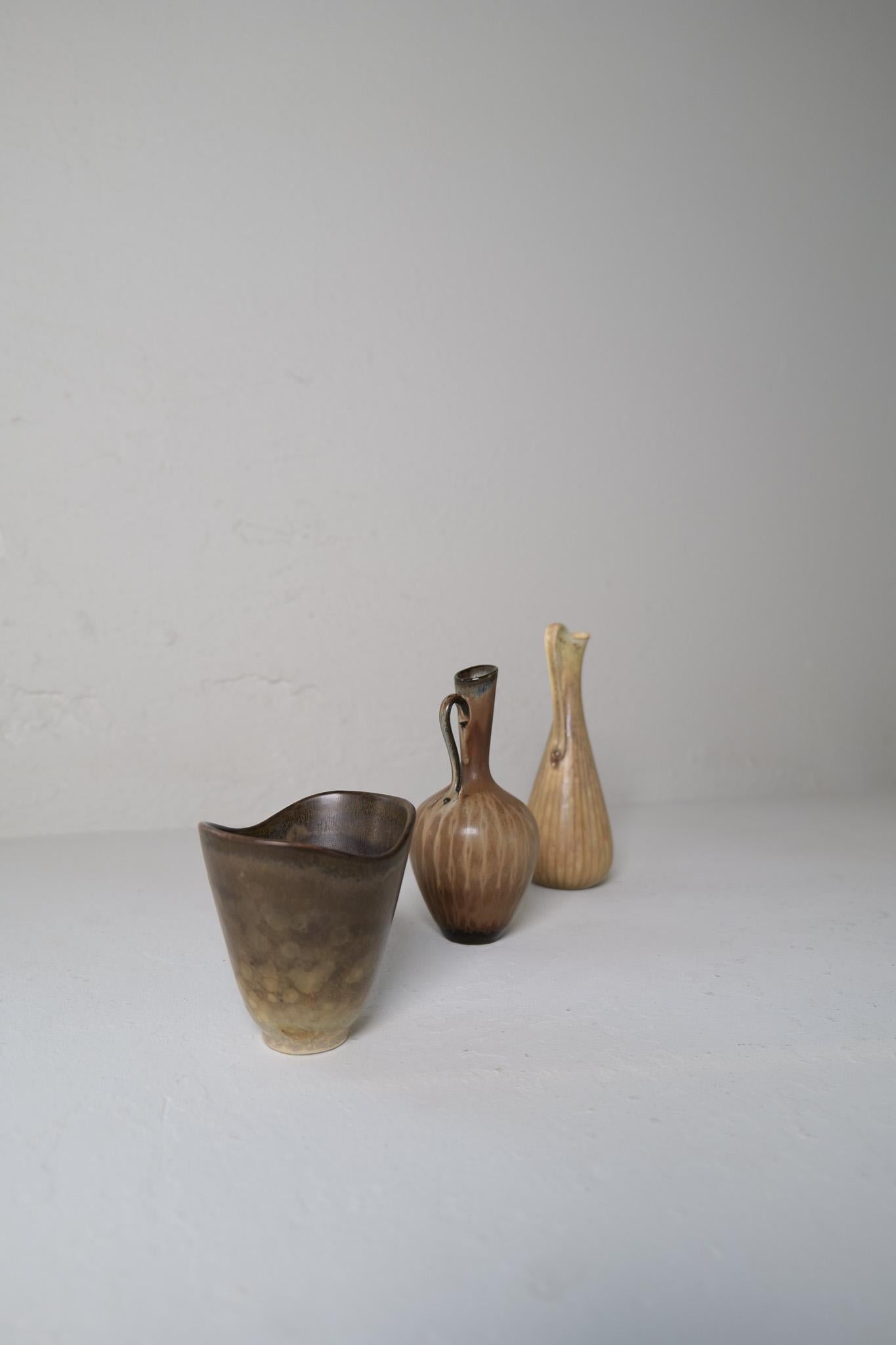 Colección de 3 Vasos de Cerámica de Gunnar Nylund Rörstrand Suecia, años 50 Cerámico en venta