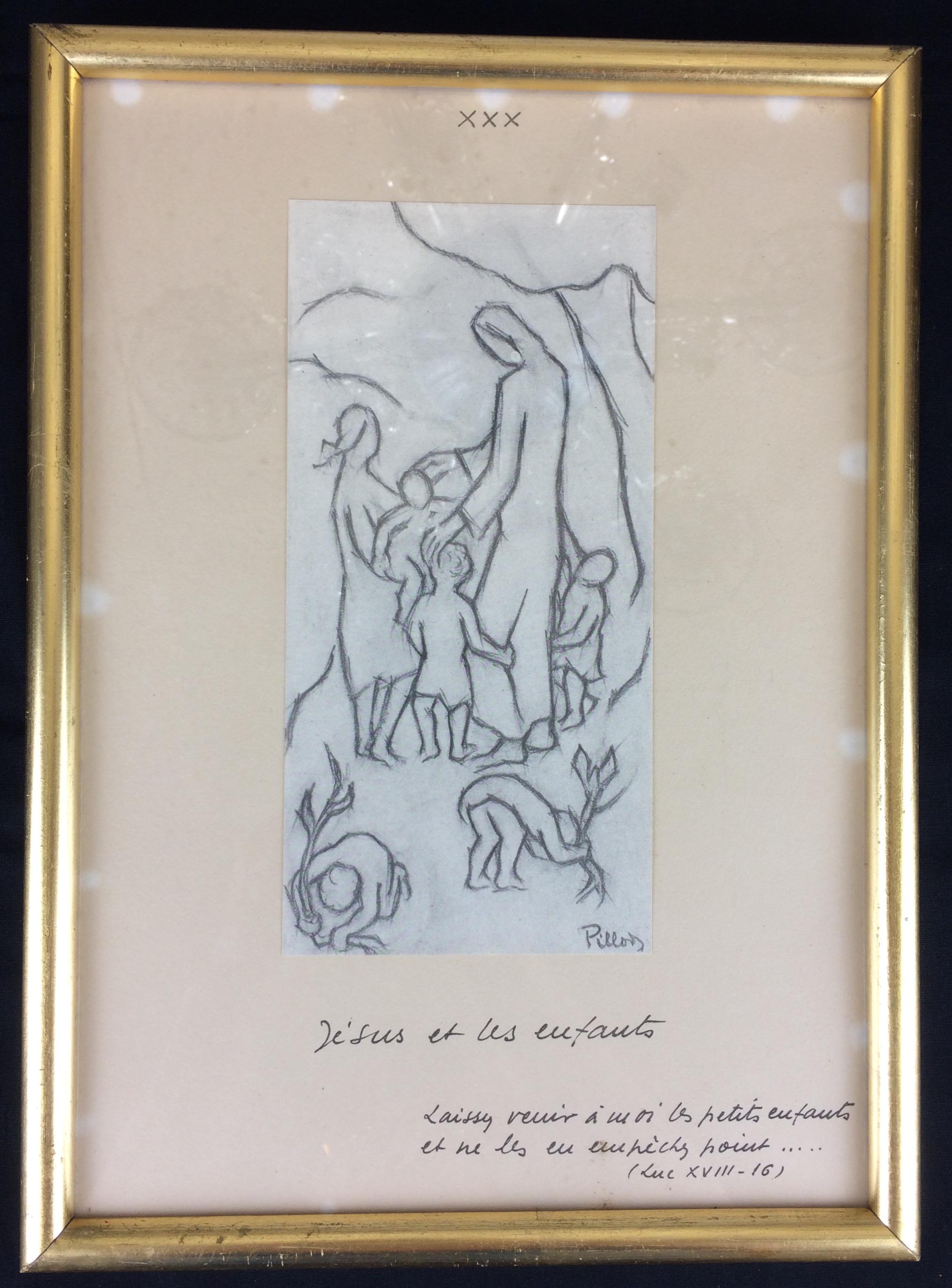 Midcentury drawings depicting religious biblical events. These interesting pieces of are all titled, signed and dated.

Sold with professional gilded wood frames. 

  