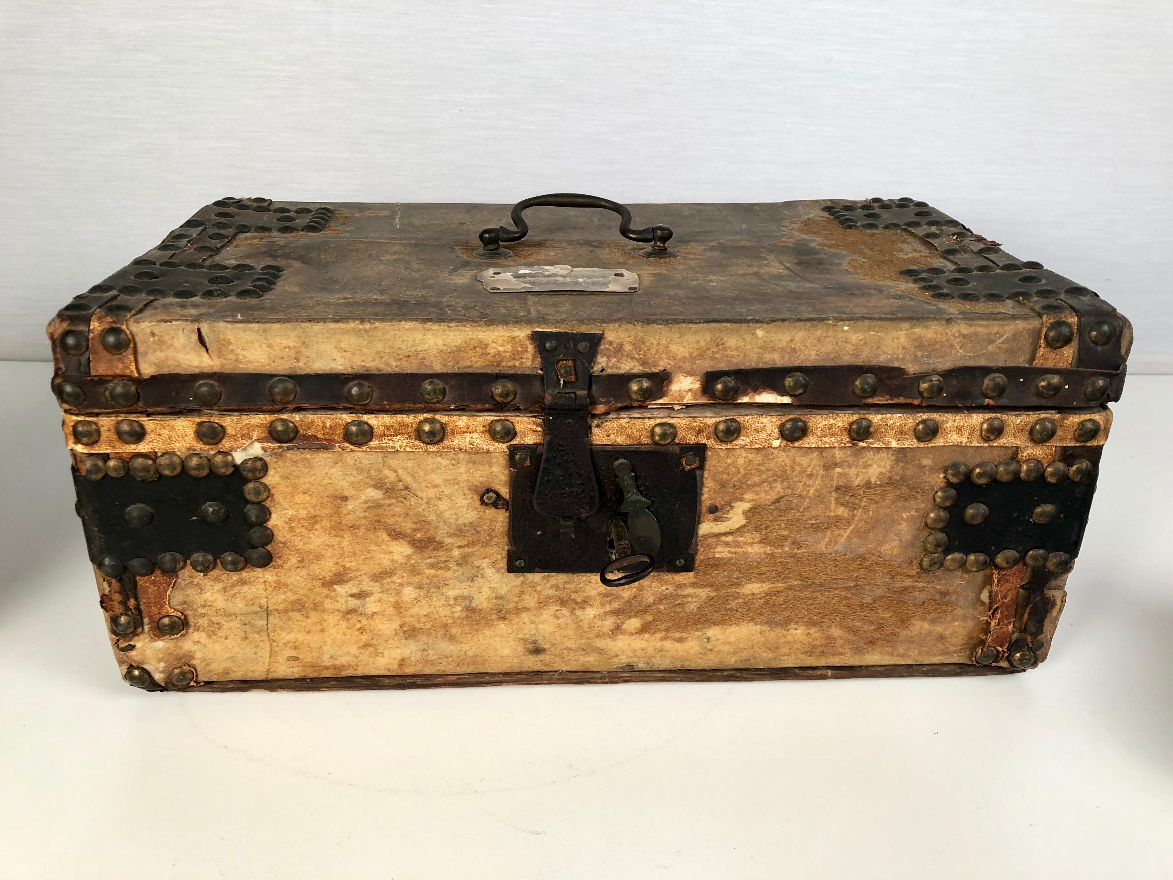 French Collection of 3 Early Parchment Covered Boxes