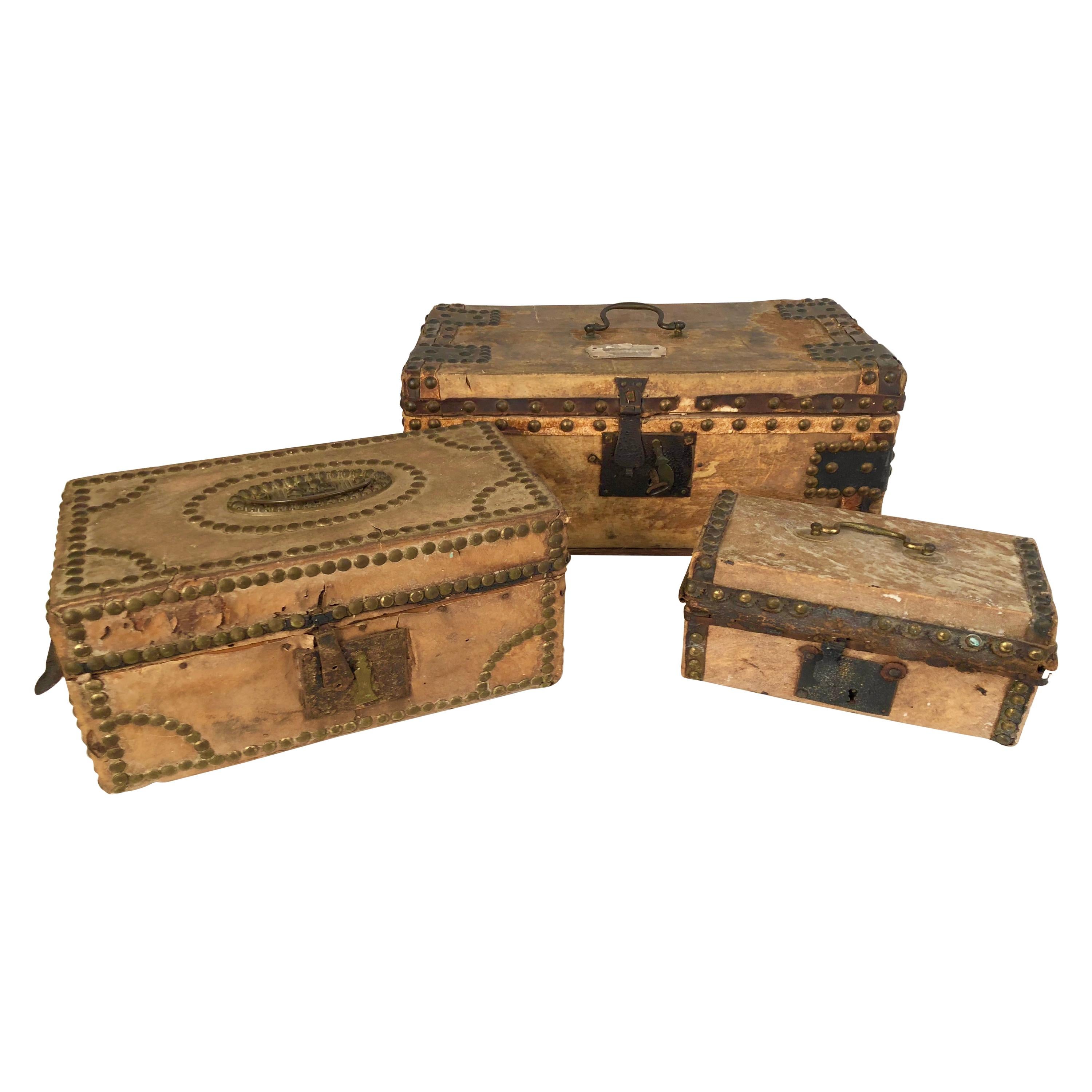 Collection of 3 Early Parchment Covered Boxes