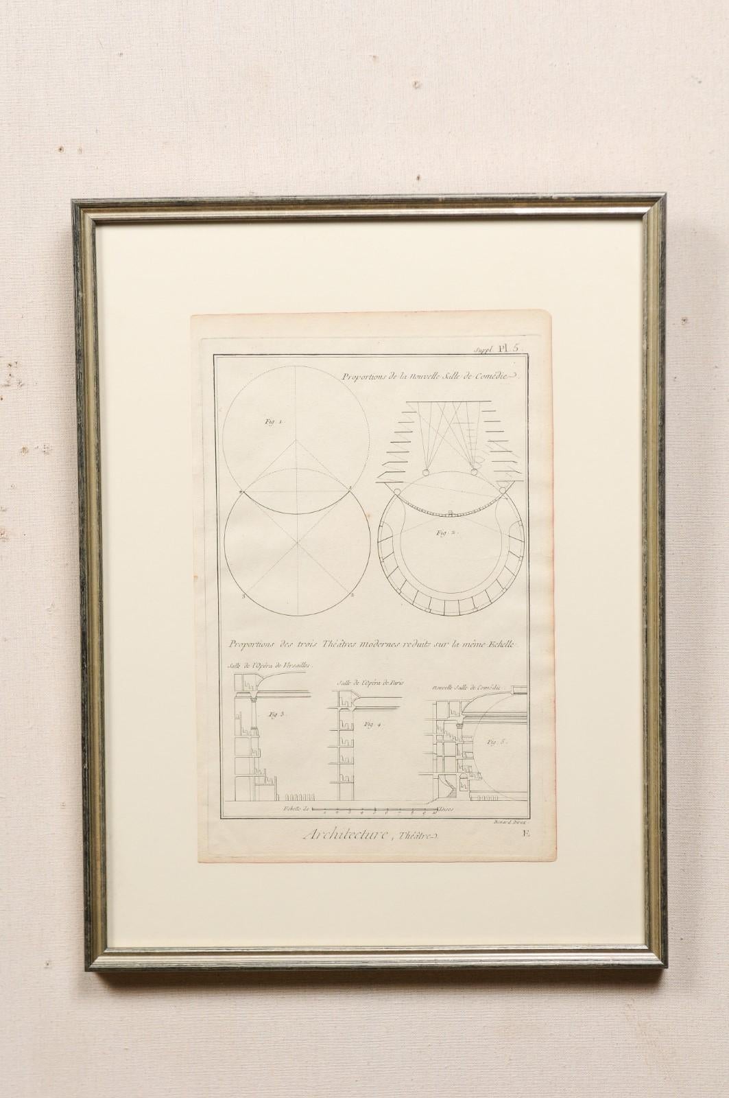 Glass Collection of 3 Framed 18th Century Bernard Direx Geometric Renderings