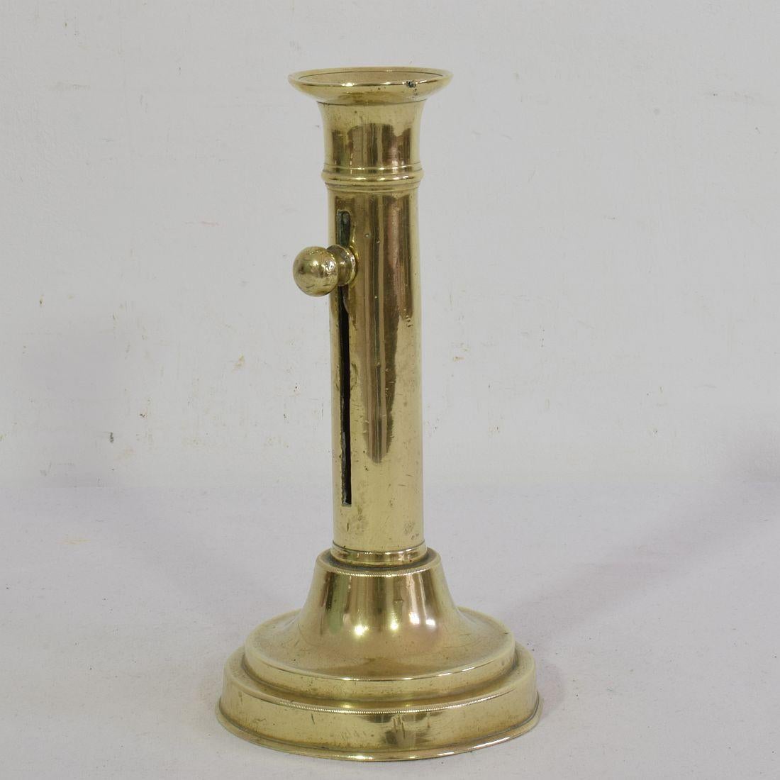 Collection of 3 French 19th Century Brass Bistro Push Up Candleholders For Sale 6