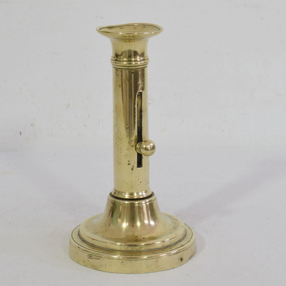 Collection of 3 French 19th Century Brass Bistro Push Up Candleholders For Sale 10