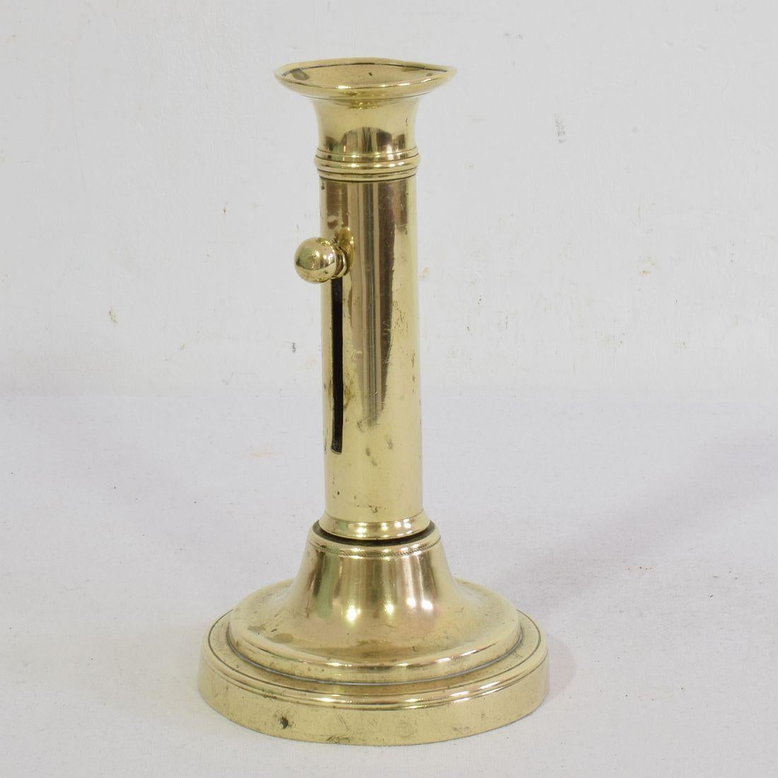 Collection of 3 French 19th Century Brass Bistro Push Up Candleholders For Sale 11