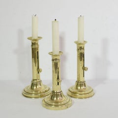 Collection of 3 French 19th Century Brass Bistro Push Up Candleholders
