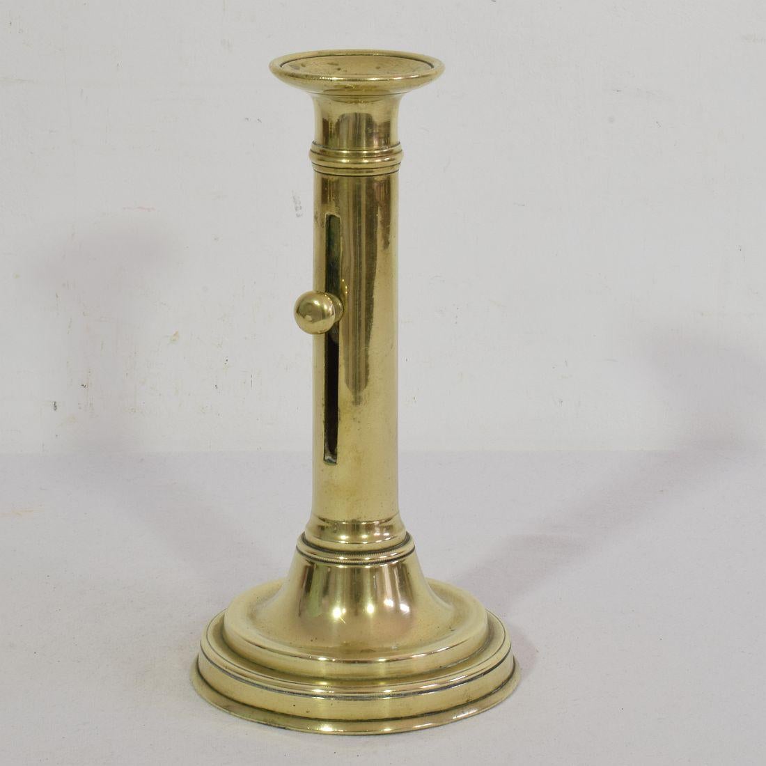 Collection of 3 French 19th Century Brass Bistro Push Up Candleholders For Sale 1