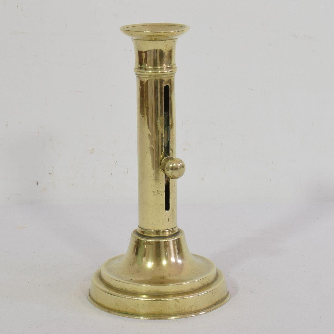Collection of 3 French 19th Century Brass Bistro Push Up Candleholders For Sale 5
