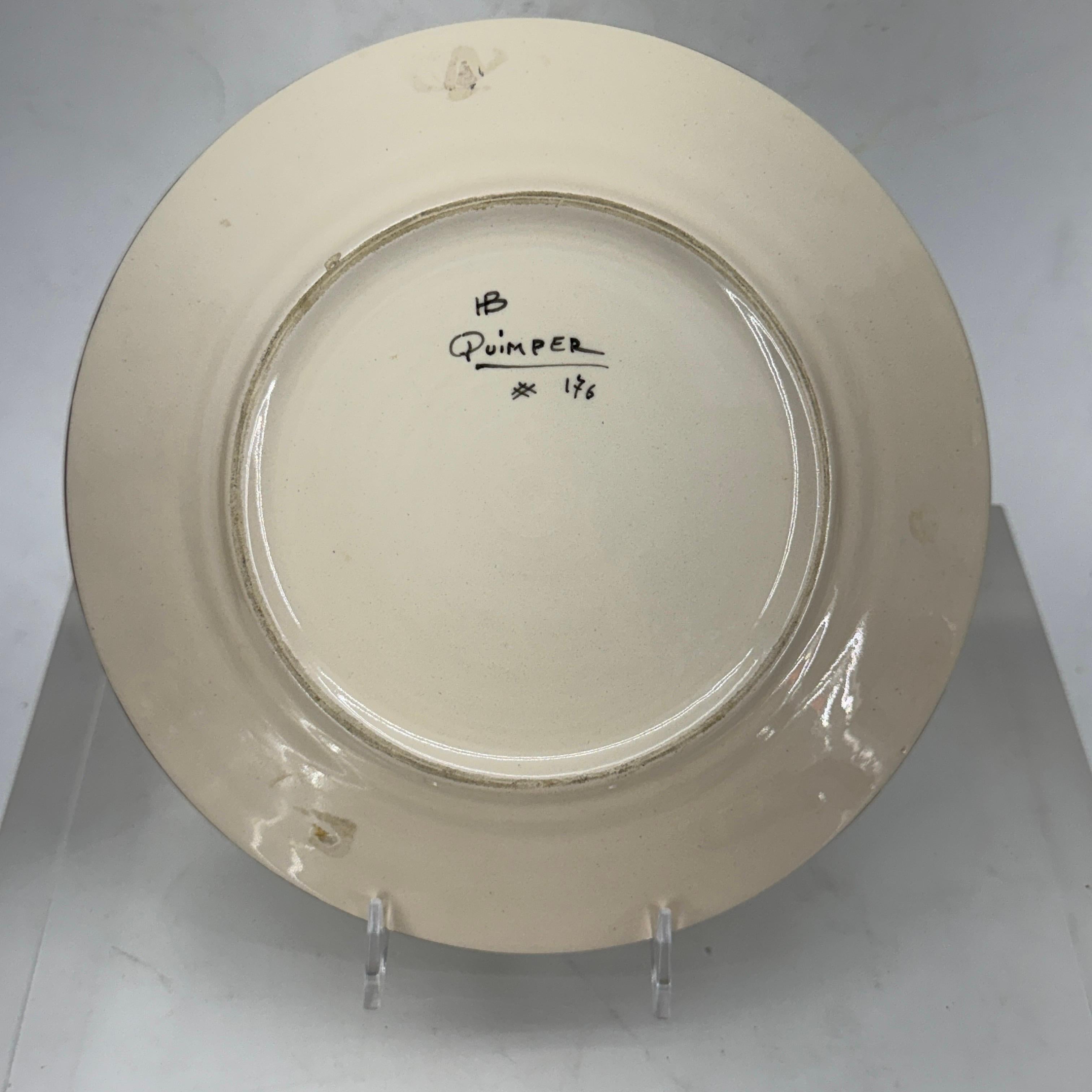 Colección de 3 Platos de loza francesa HB Quimper Breton en venta 2