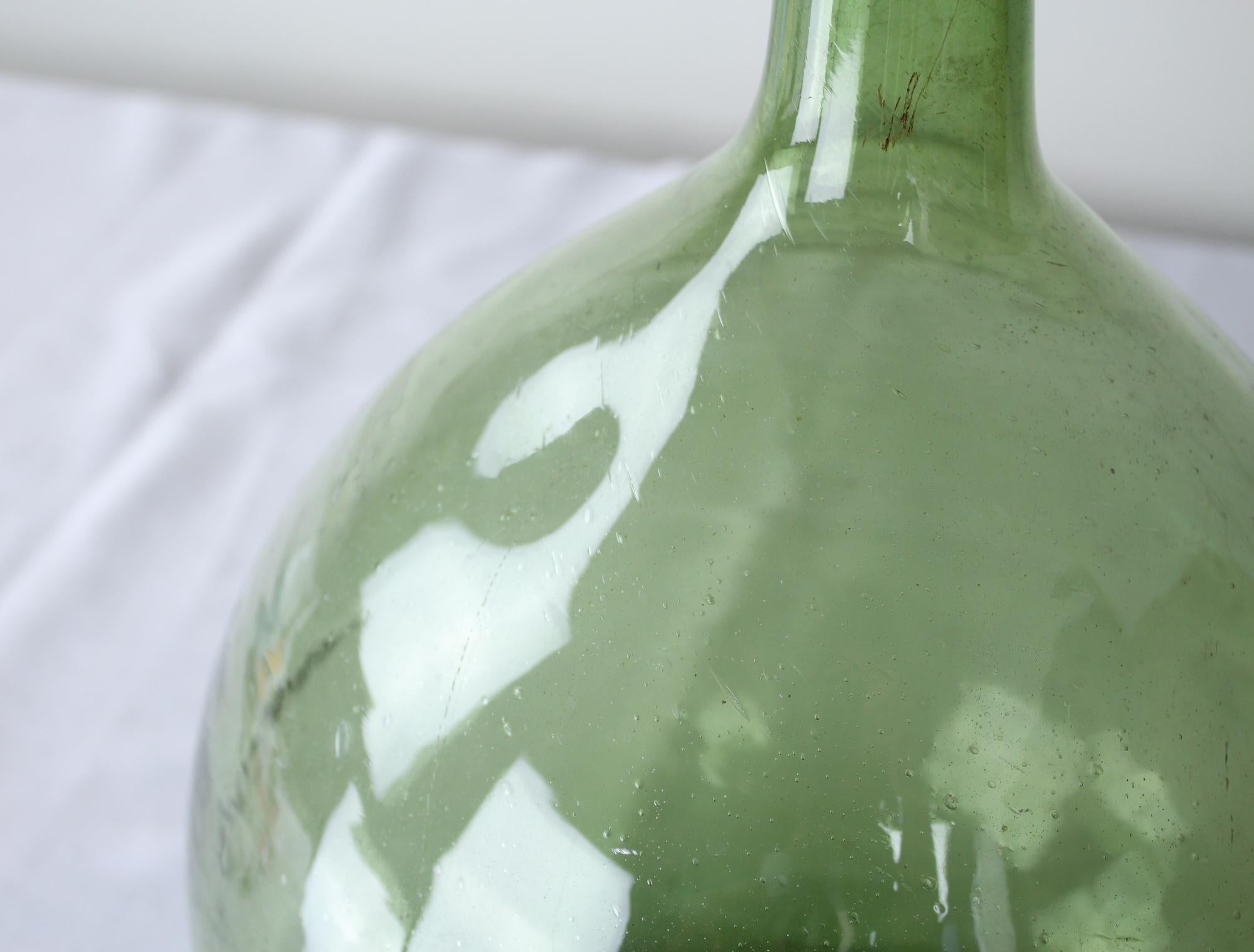 19th Century Collection of 3 Green Glass French Demijohn Bottles