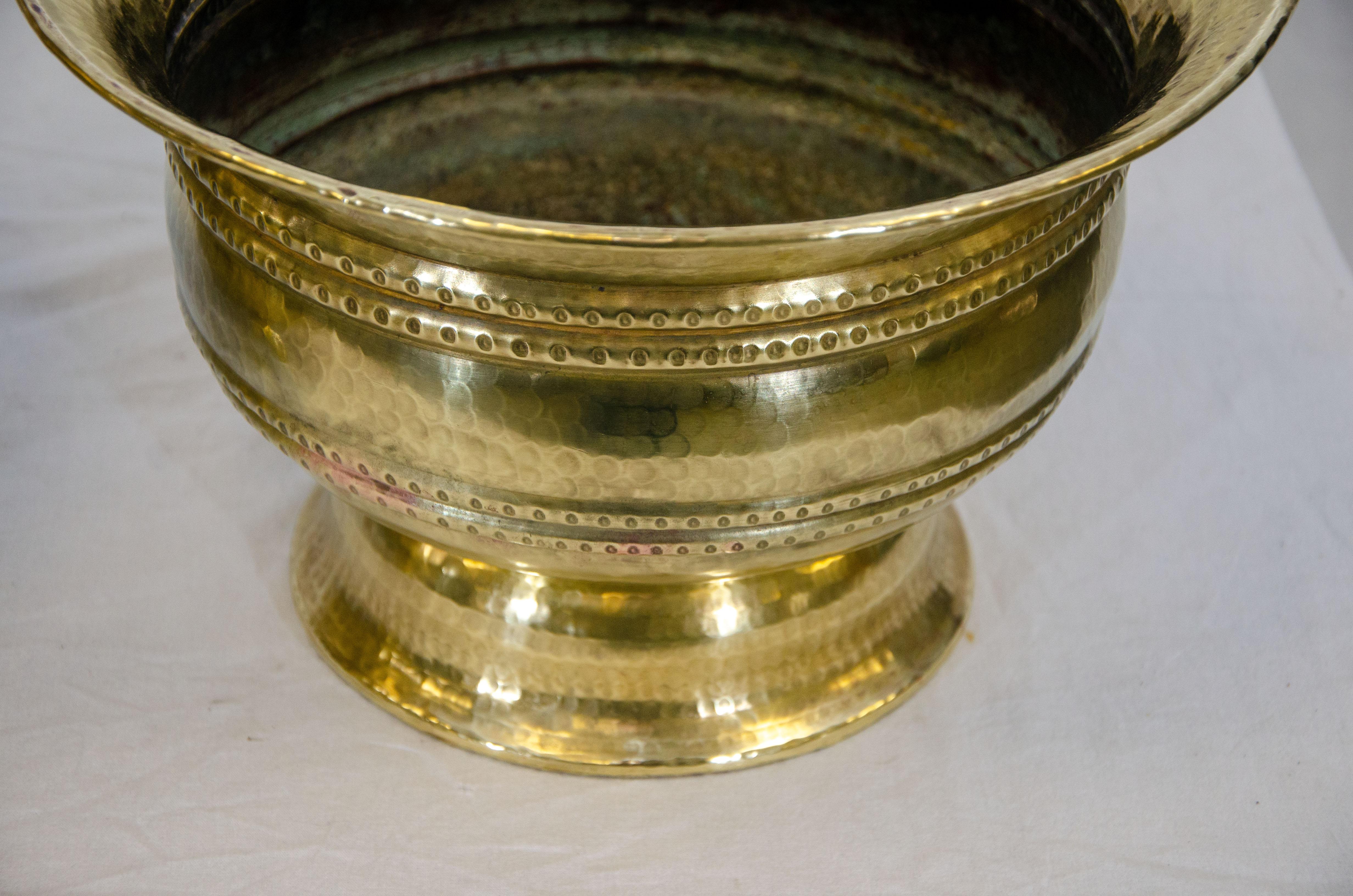 Collection of 3 Hammered Brass Jardinières, Cache Pot, Planters For Sale 1