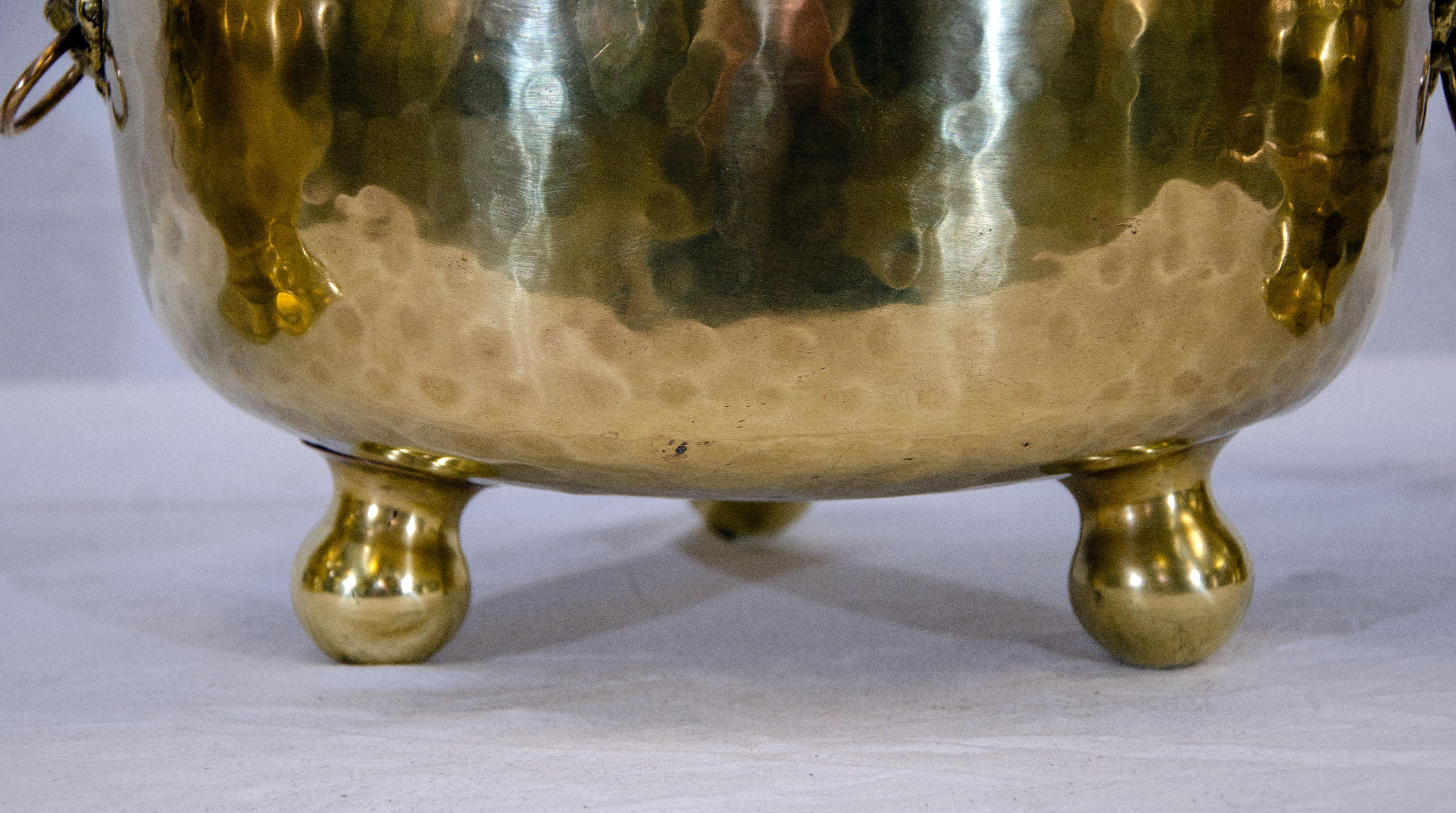 Collection of 3 Hammered Brass Jardinières, Cache Pot, Planters For Sale 4