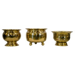 Collection of 3 Hammered Brass Jardinières, Cache Pot, Planters