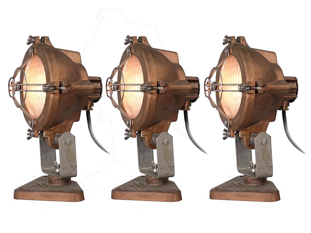 20th Century Collection of 3 Heavy Cast Brass Spot Lights For Sale
