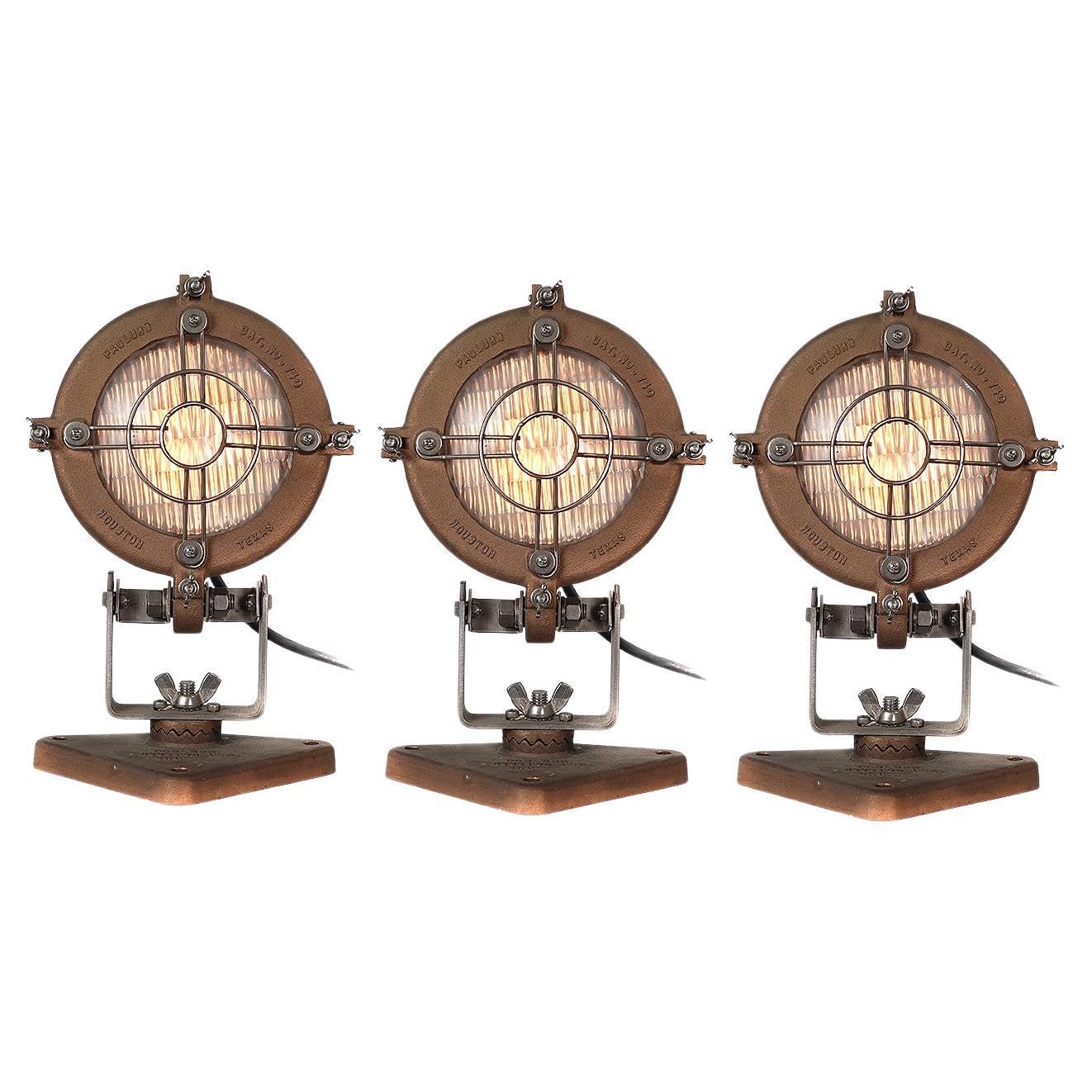 Collection of 3 Heavy Cast Brass Spot Lights For Sale