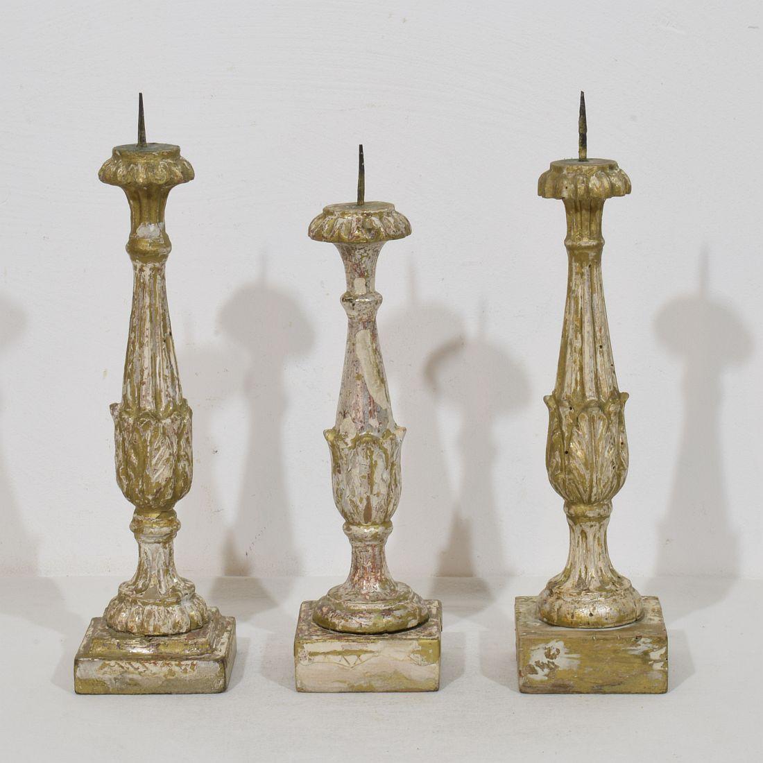 18th Century and Earlier Collection Of 3 Late 18th Century Italian Neoclassical Candleholders For Sale