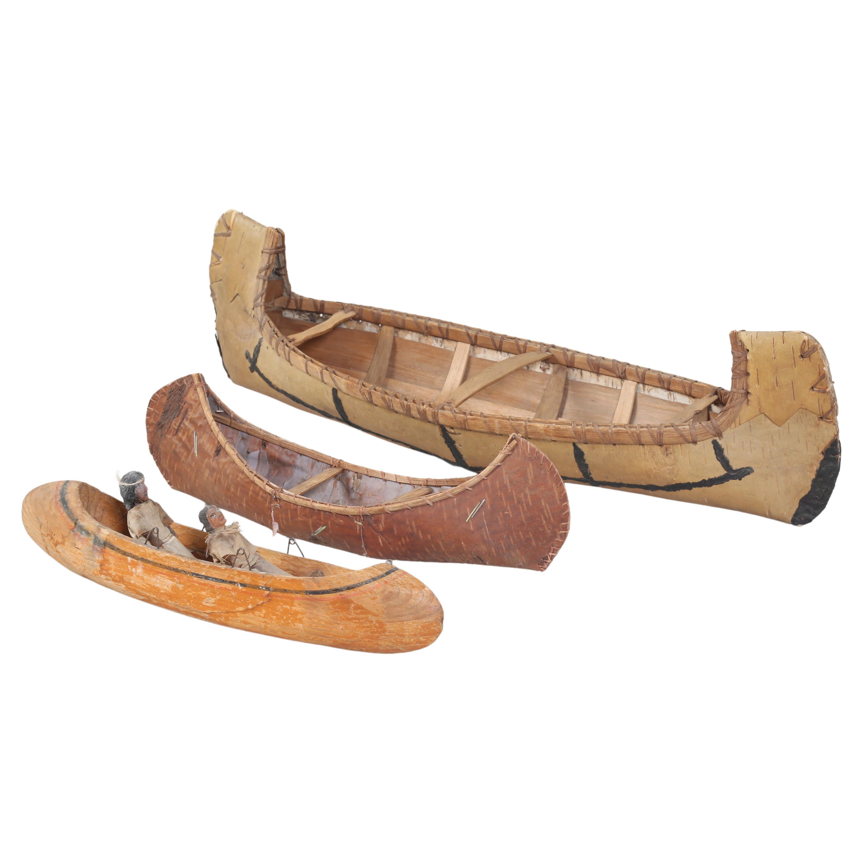 Collection of (3) Native American Folk Art Canoes 