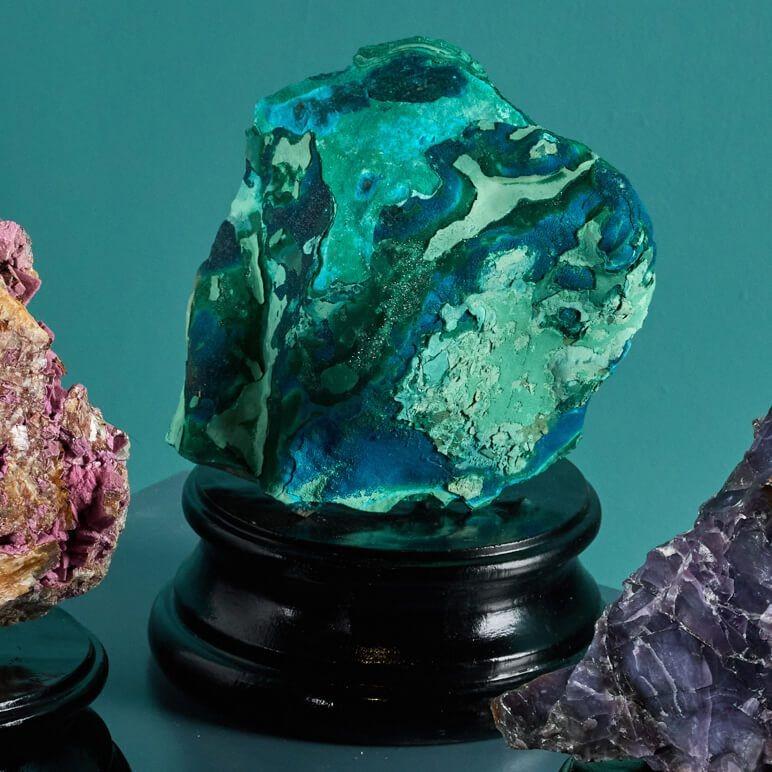 A striking and intriguing collection of 3 natural mineral specimens each presented on an exclusive medium painted display plinth.

This group contains a range of impressive cabinet specimens hand-selected from collections to create a unique set,