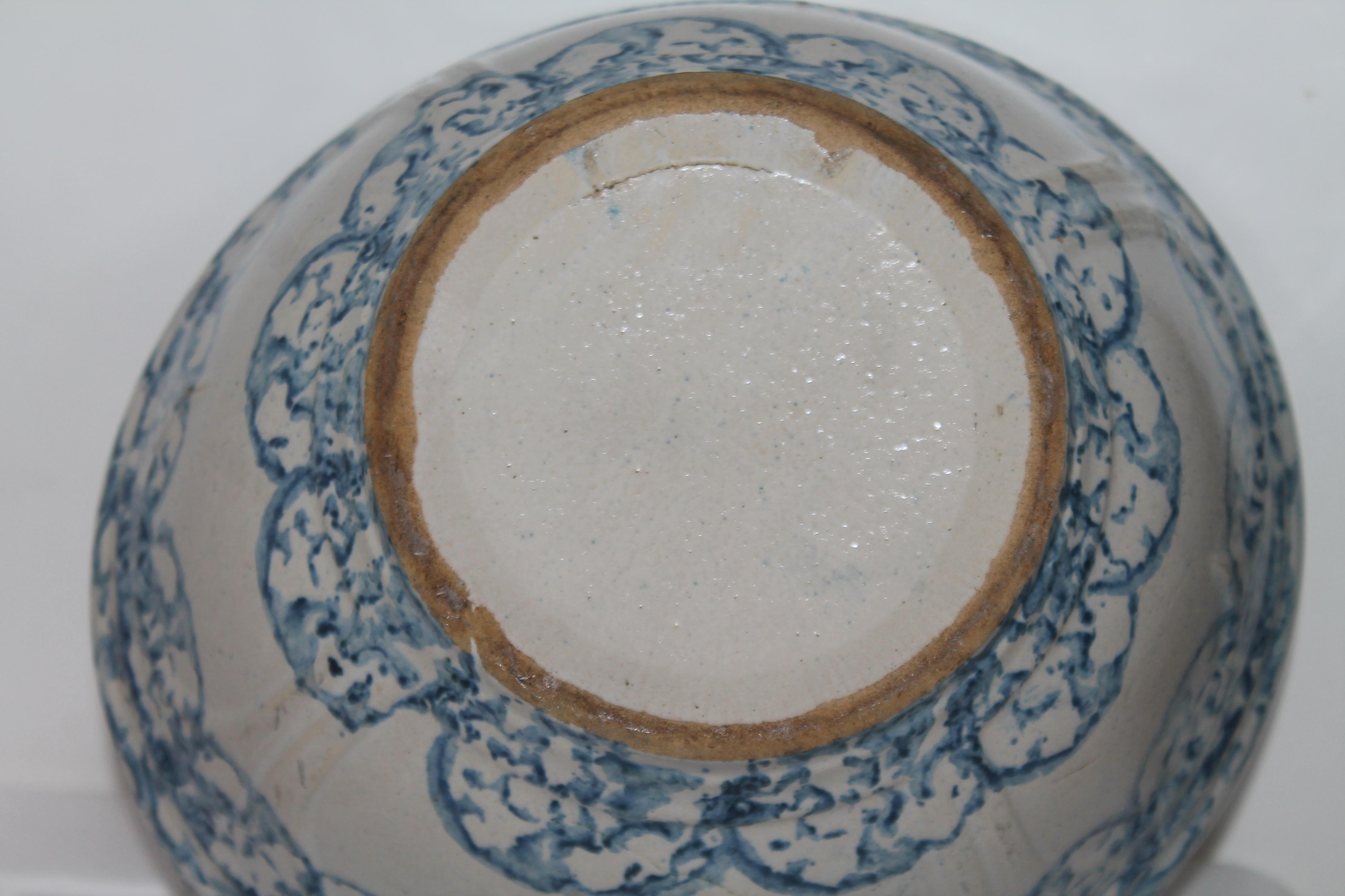 Pottery Collection of 3 of Decorated 19thc Sponge Mixing Bowls For Sale