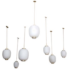 Collection of 3 Opaline Glass and Brass Ceiling Fixtures, Bent Karlby for Lyfa