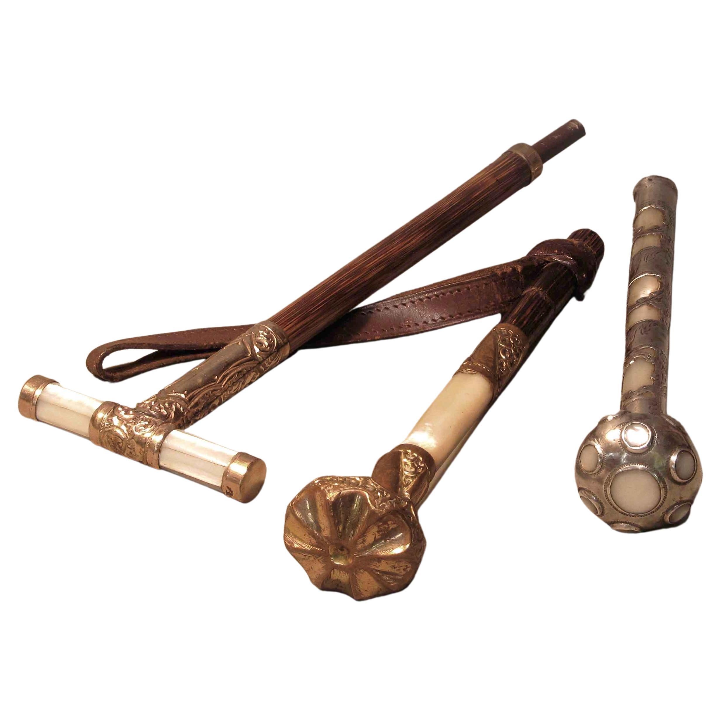 Collection of 3 Victorian Silver & Gold-Filled Parasol Handles  For Sale