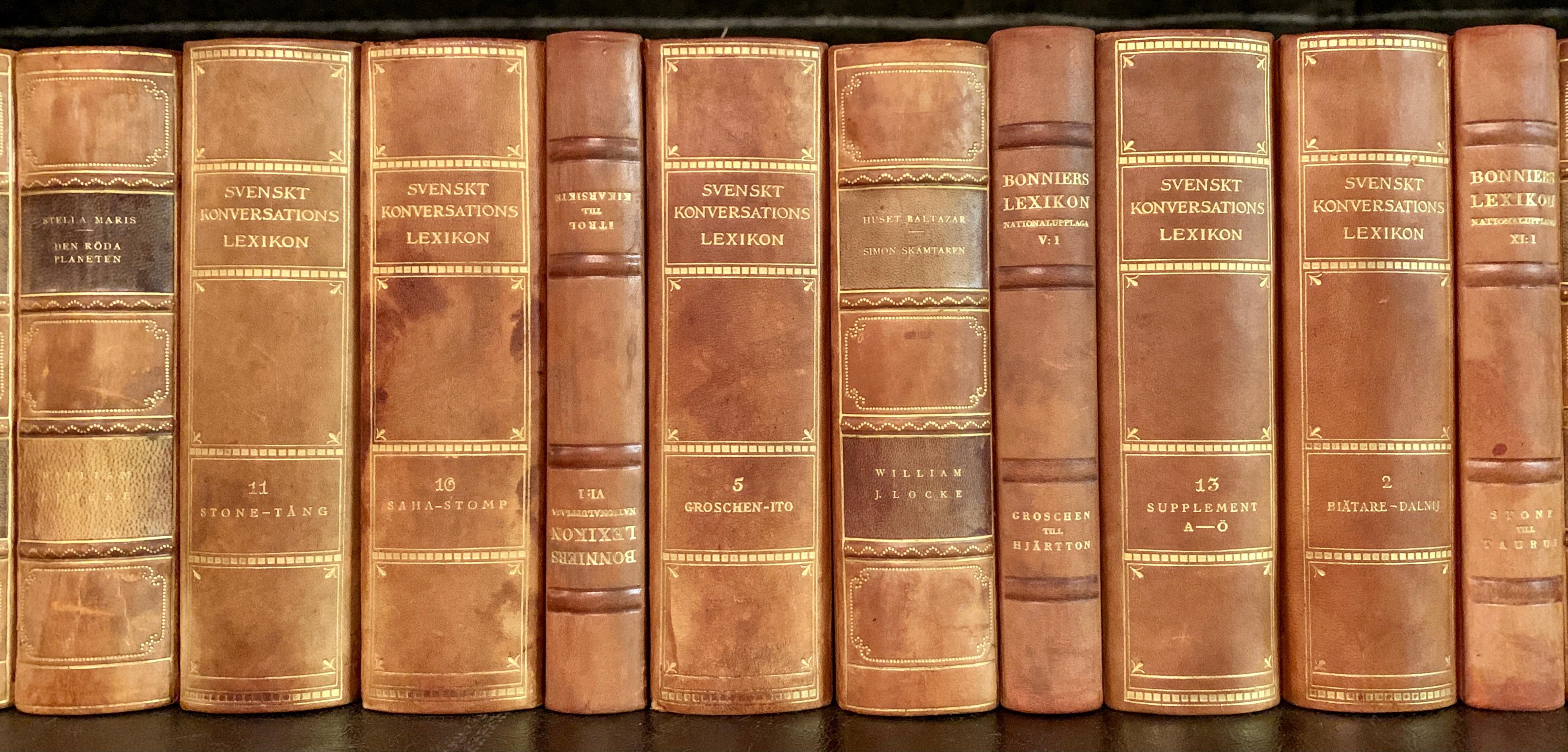 Collection of 32 Scandinavian Antique Leather-Bound Books In Good Condition In Haddonfield, NJ