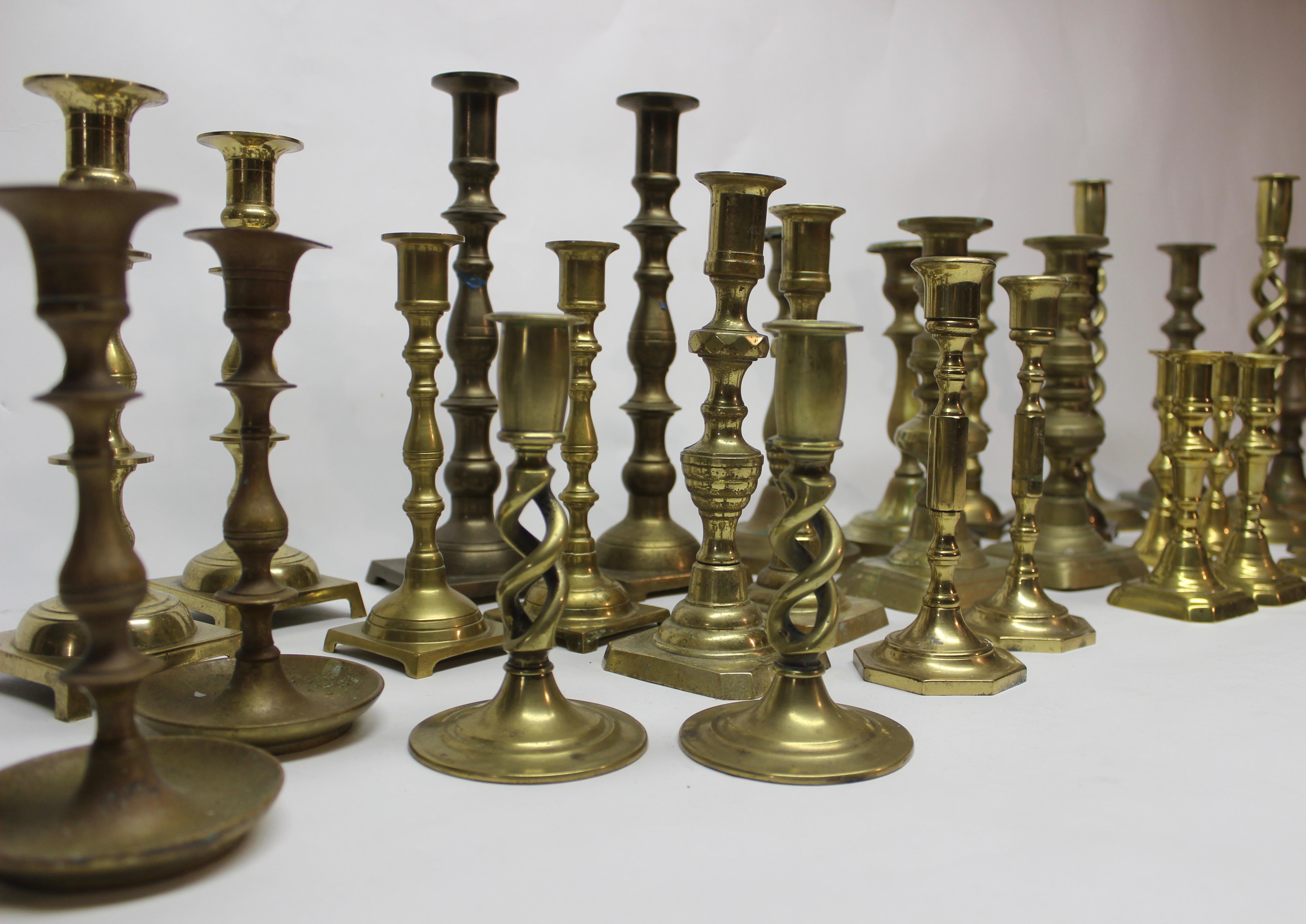 Collection of 32 Vintage and Antique Brass Candlesticks 3