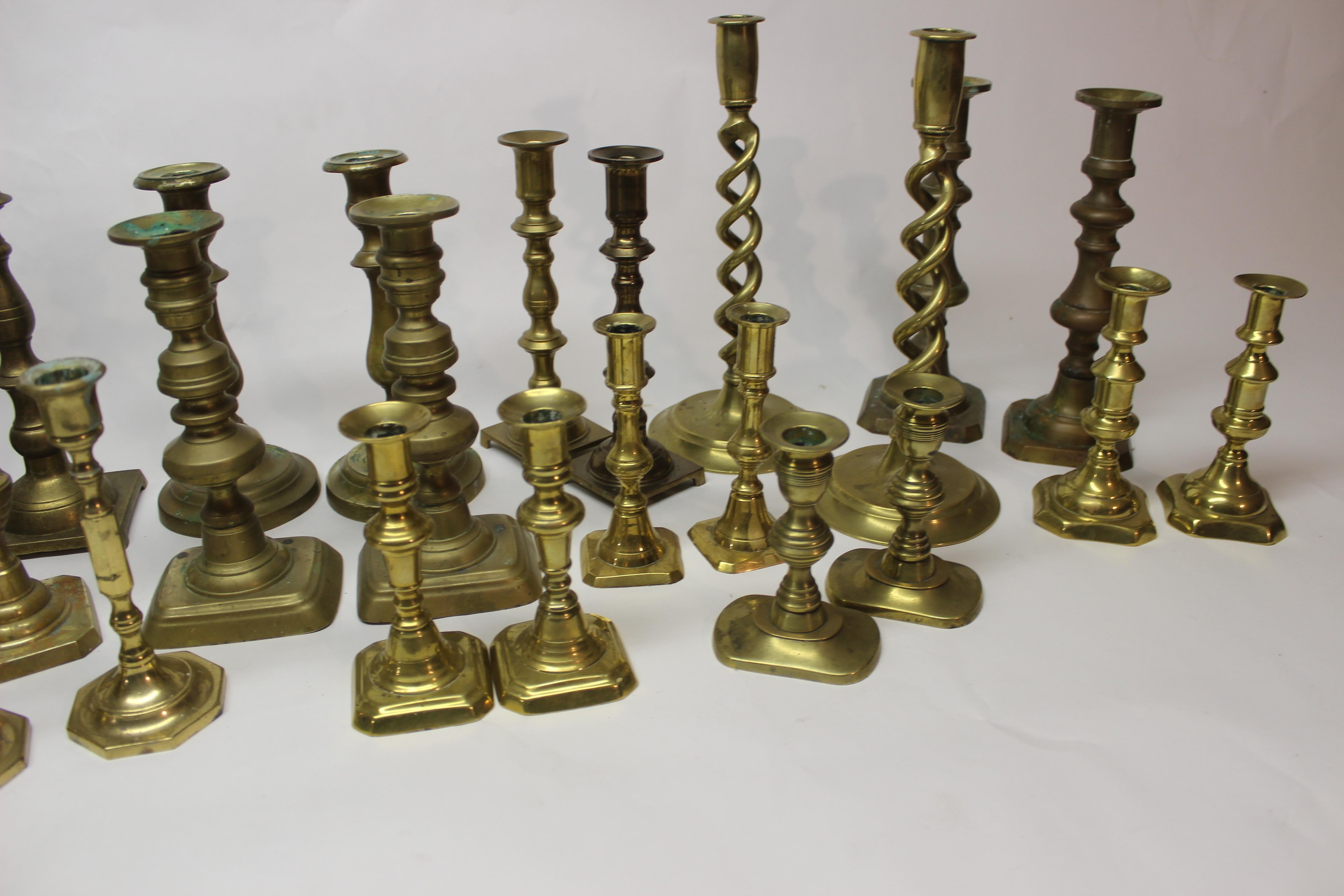 20th Century Collection of 32 Vintage and Antique Brass Candlesticks
