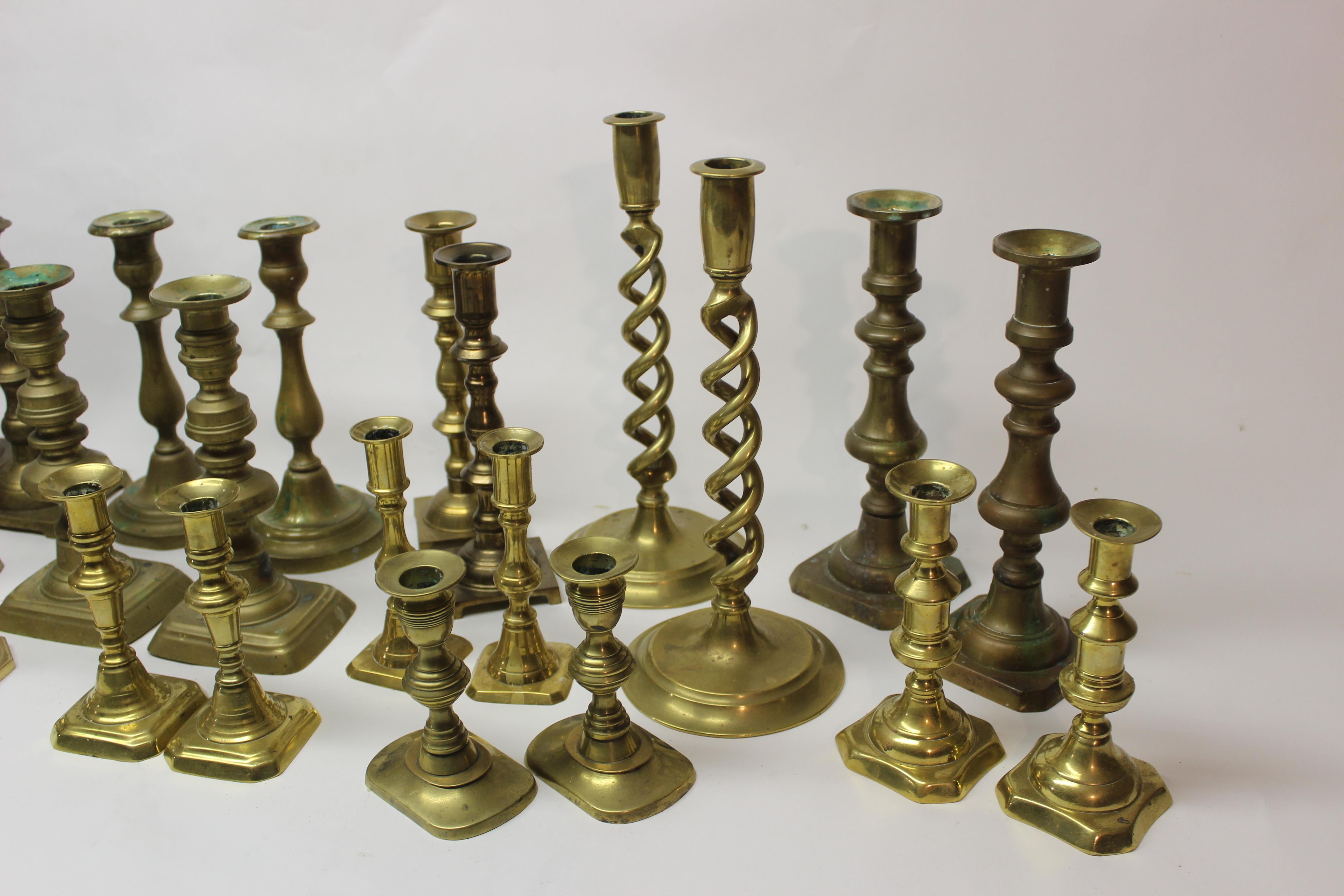 Collection of 32 Vintage and Antique Brass Candlesticks 1