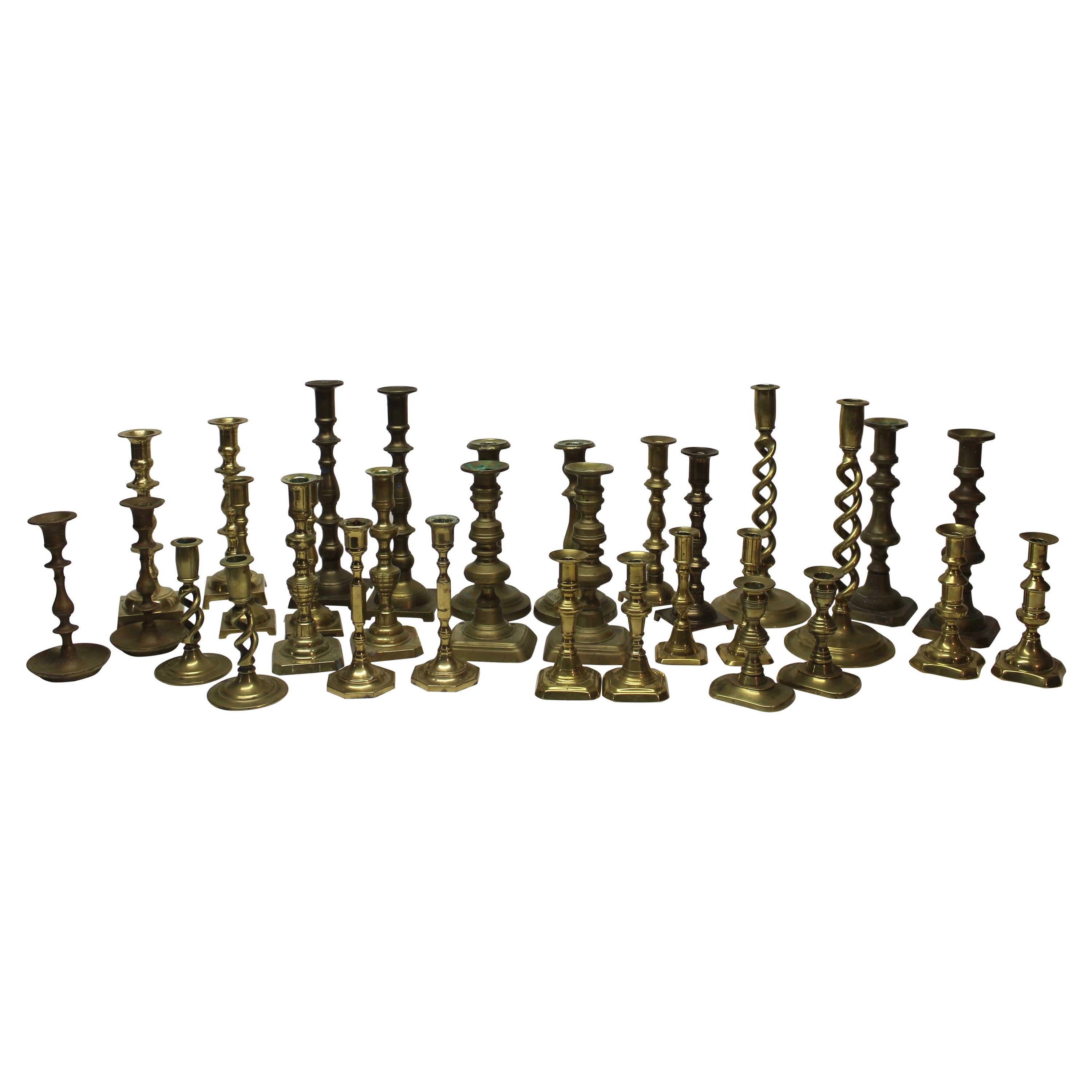 Collection of 32 Vintage and Antique Brass Candlesticks