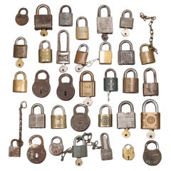 Collection of 33 Antique Bronze and Brass Padlocks C.1910-1940