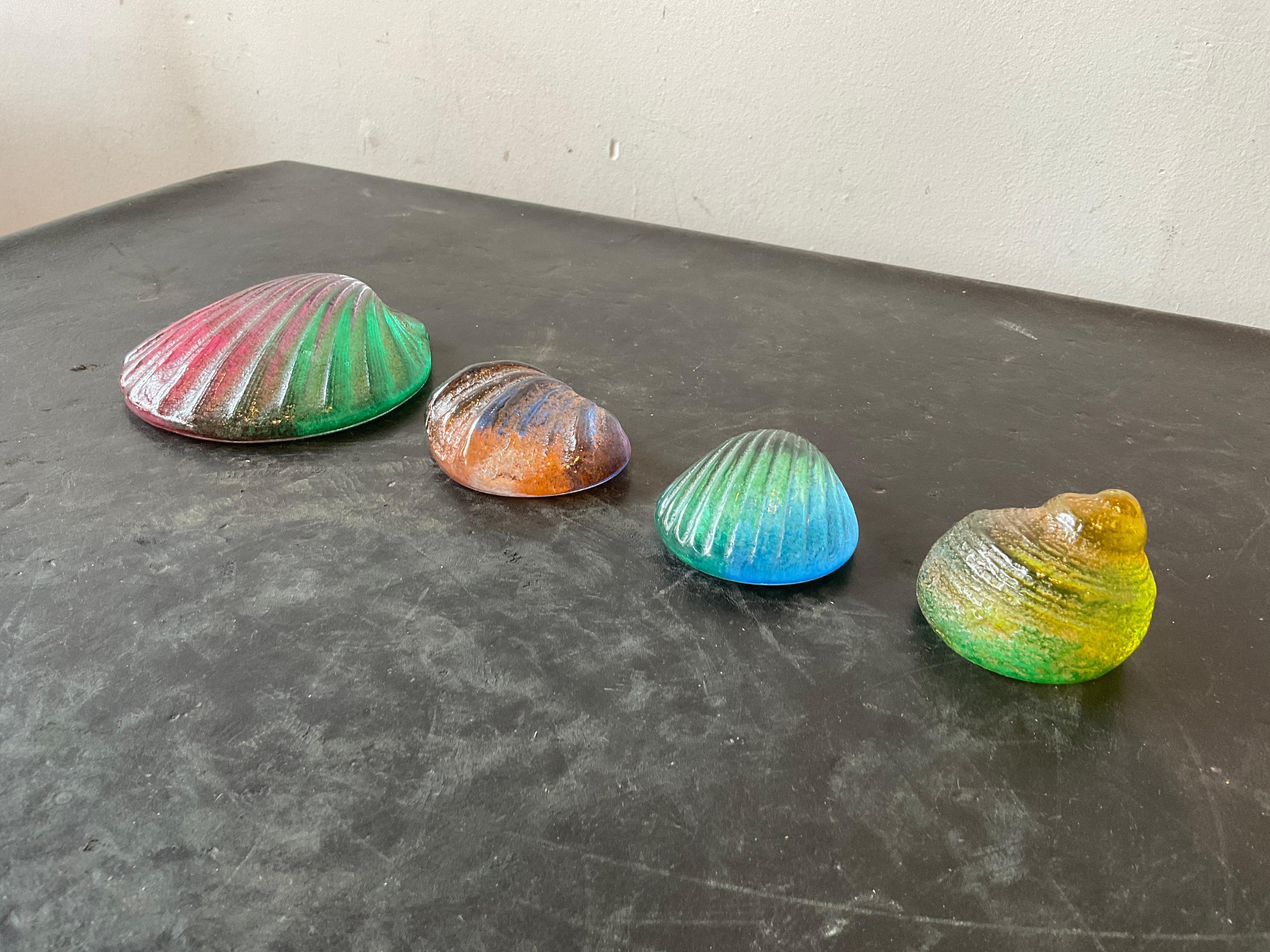 Collection Of  34 Iridescent Glass Shells In Good Condition For Sale In Tarrytown, NY