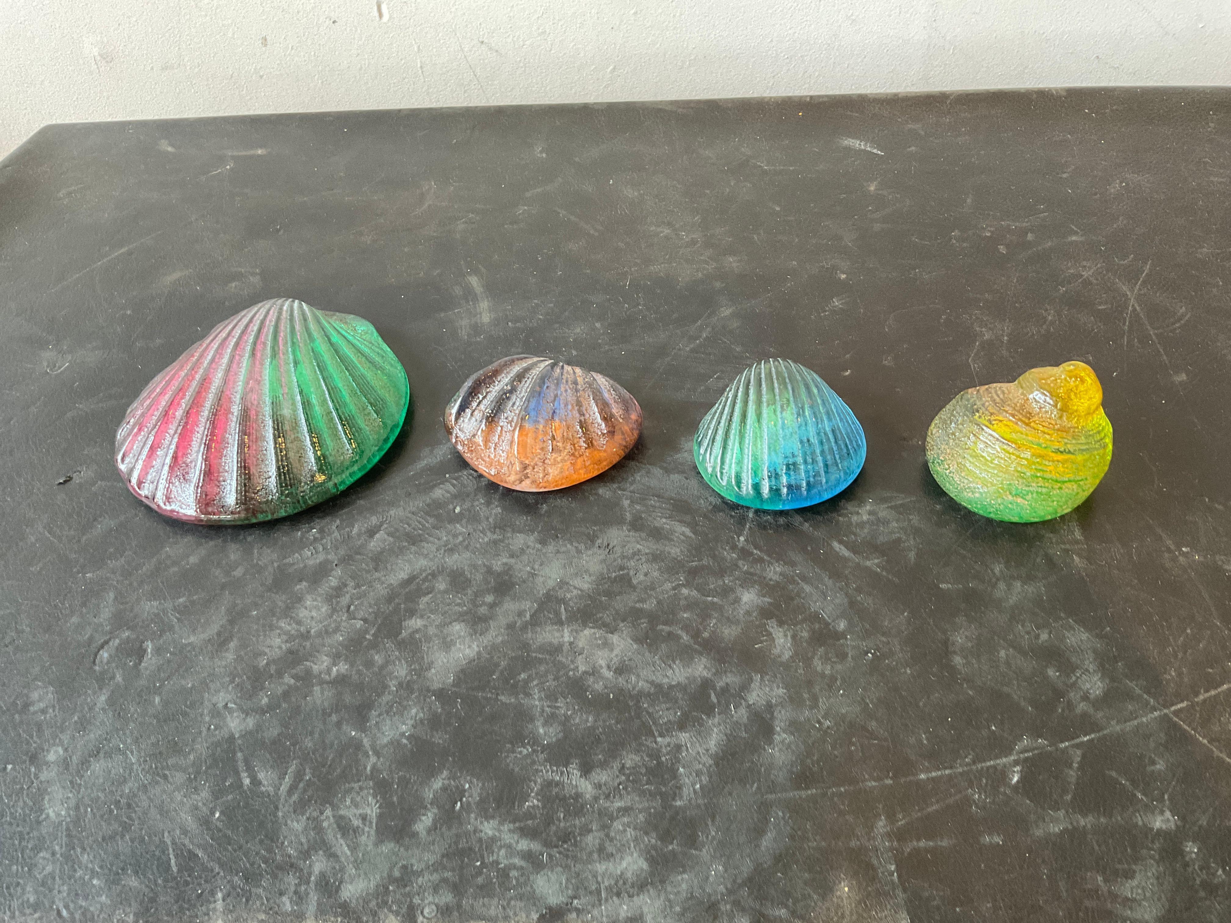 Contemporary Collection Of  34 Iridescent Glass Shells For Sale