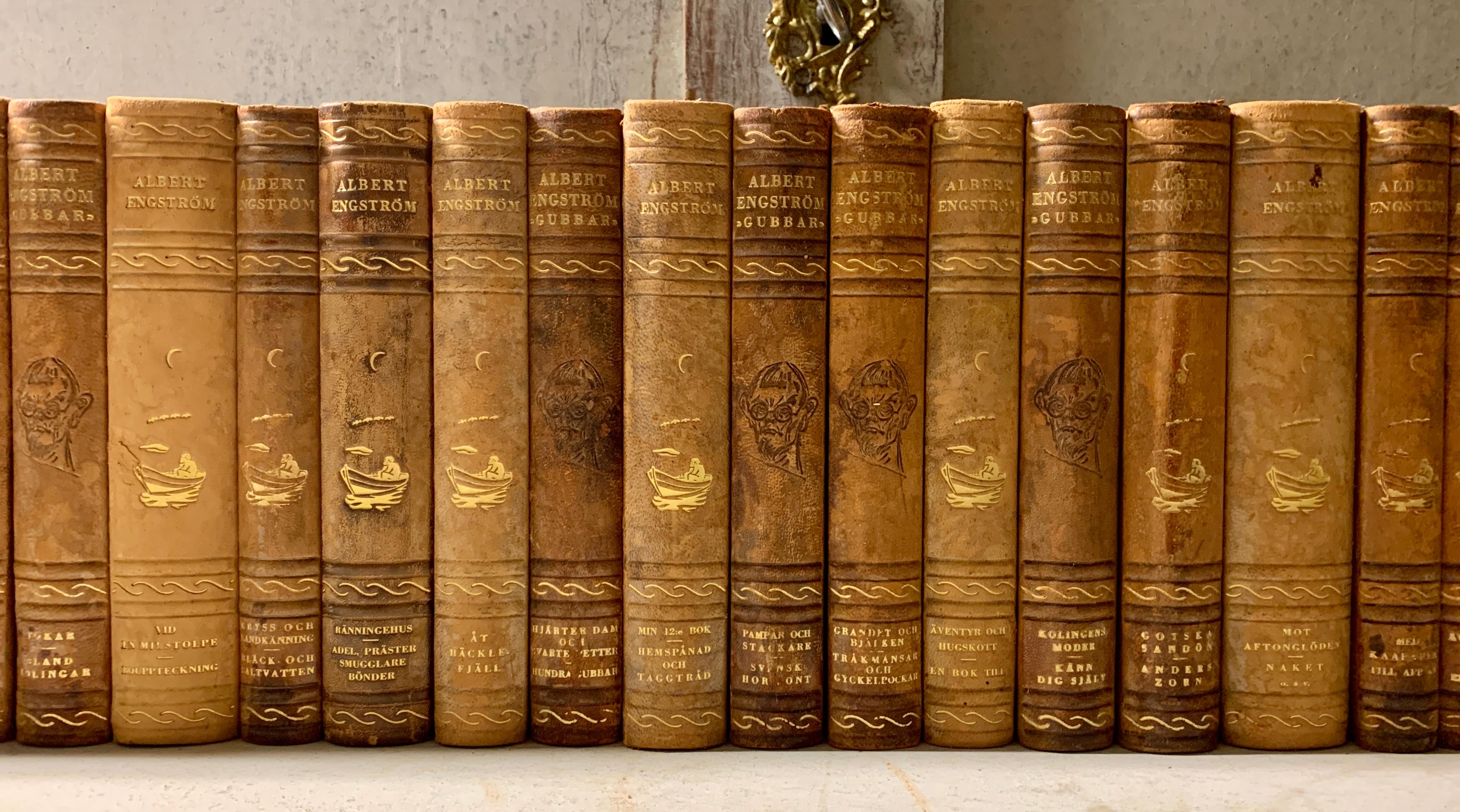 Collection of 34 Swedish 20th Century Leather-Bound Books For Sale 1