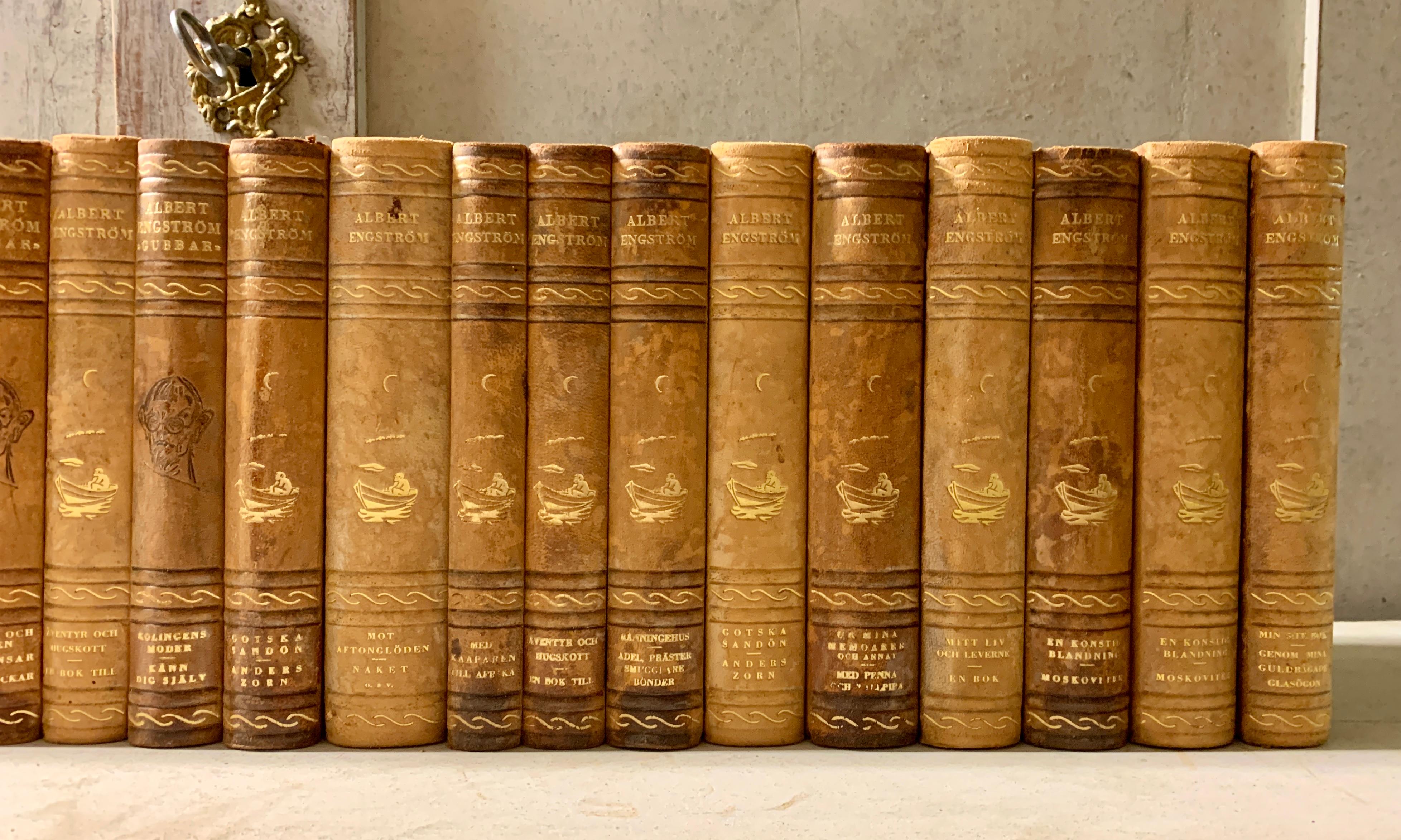 Collection of 34 Swedish 20th Century Leather-Bound Books For Sale 2