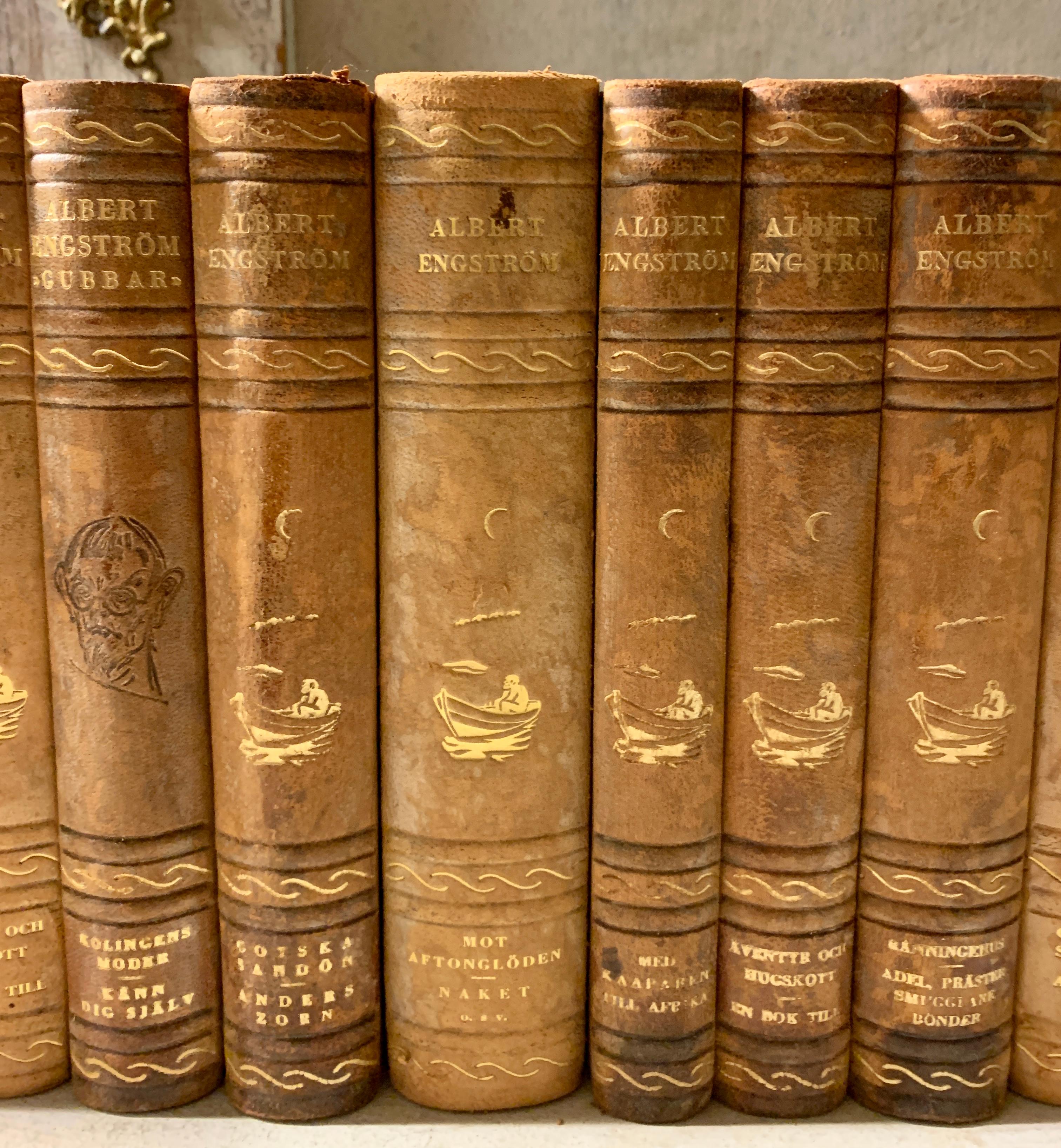 Collection of 34 Swedish 20th Century Leather-Bound Books For Sale 4