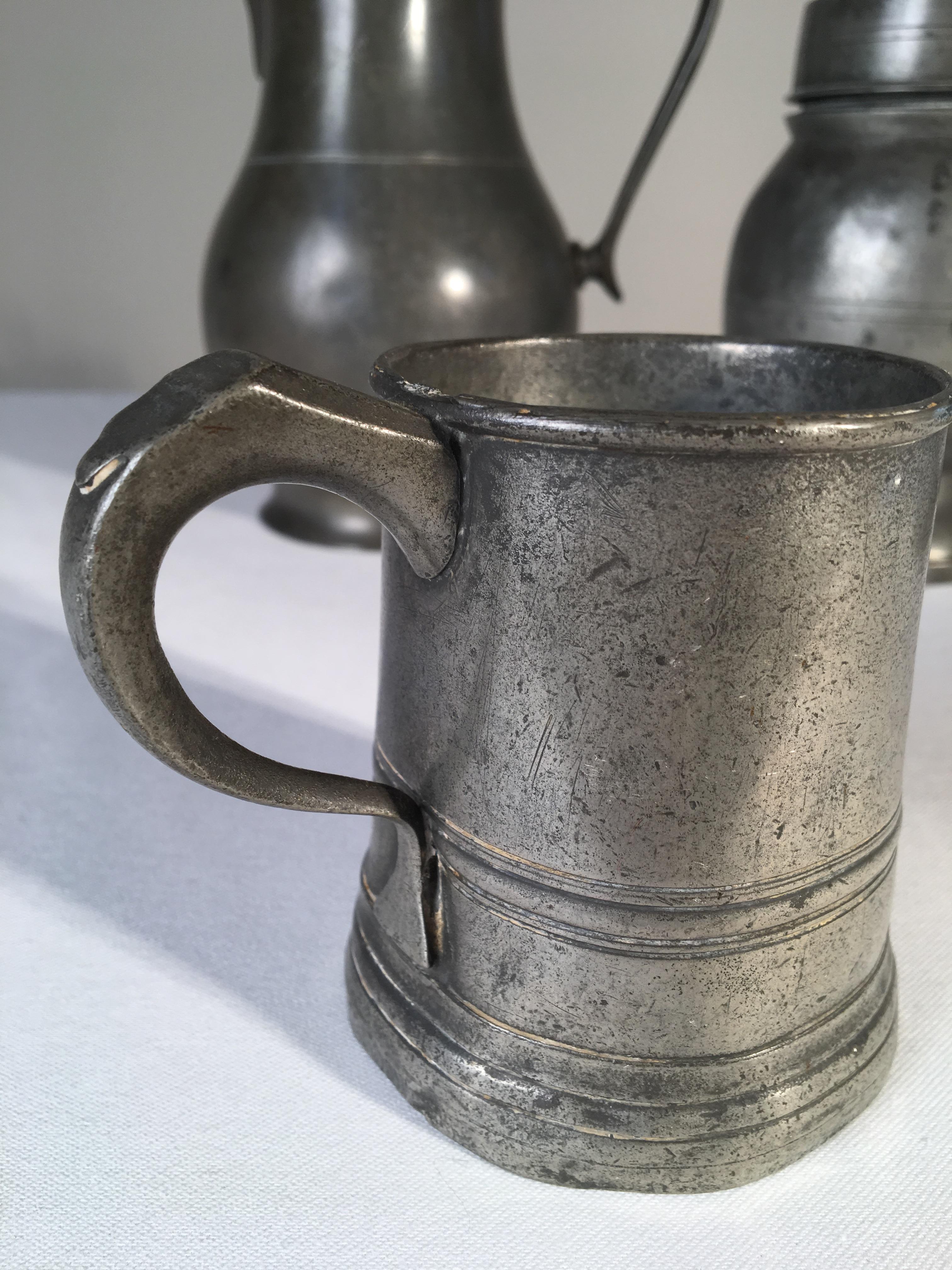 English Collection of 4 Antique Pewter Articles