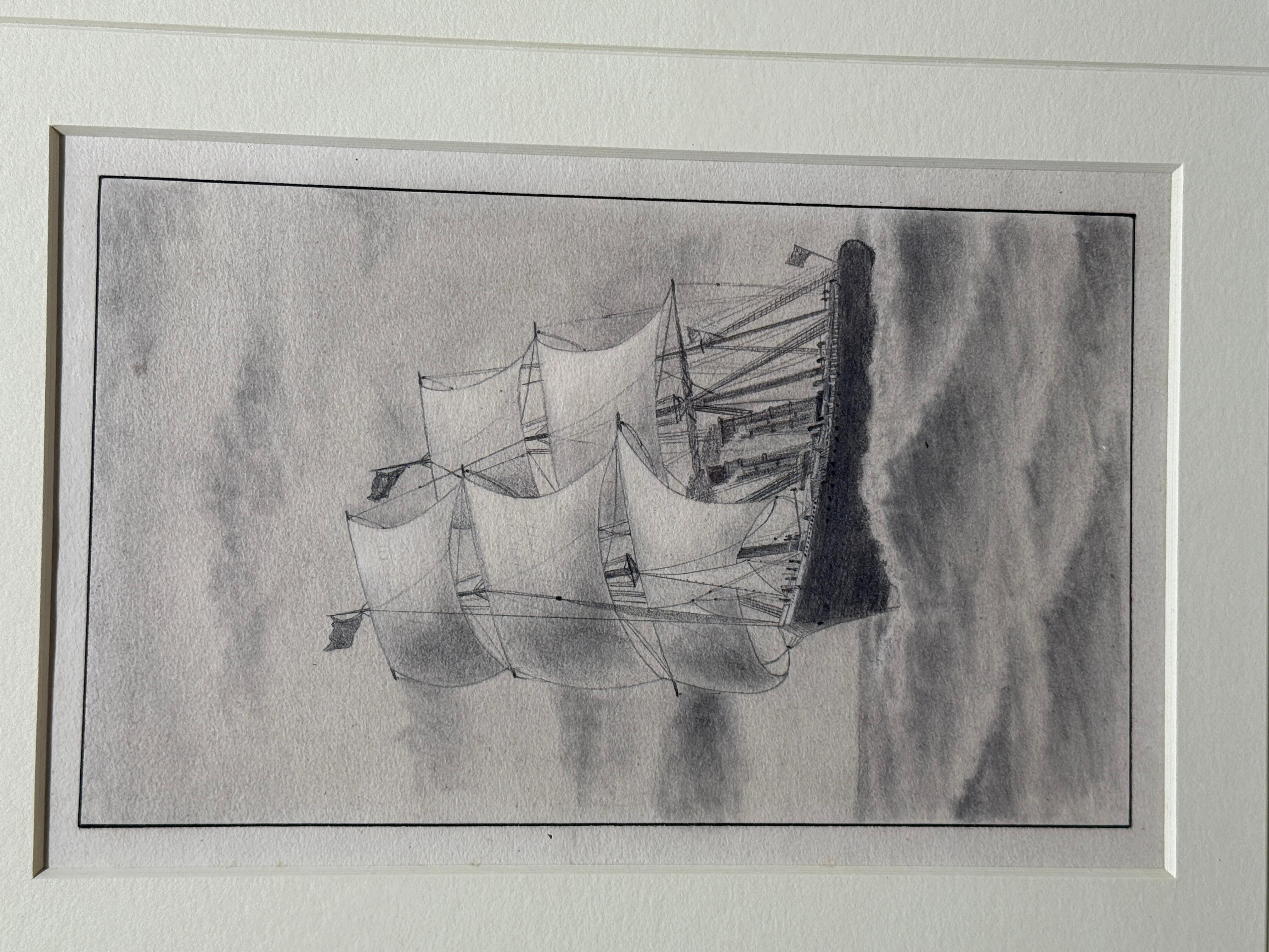 Américain Collection de 4 dessins anciens de bateaux en graphite attribués à William Bradford en vente
