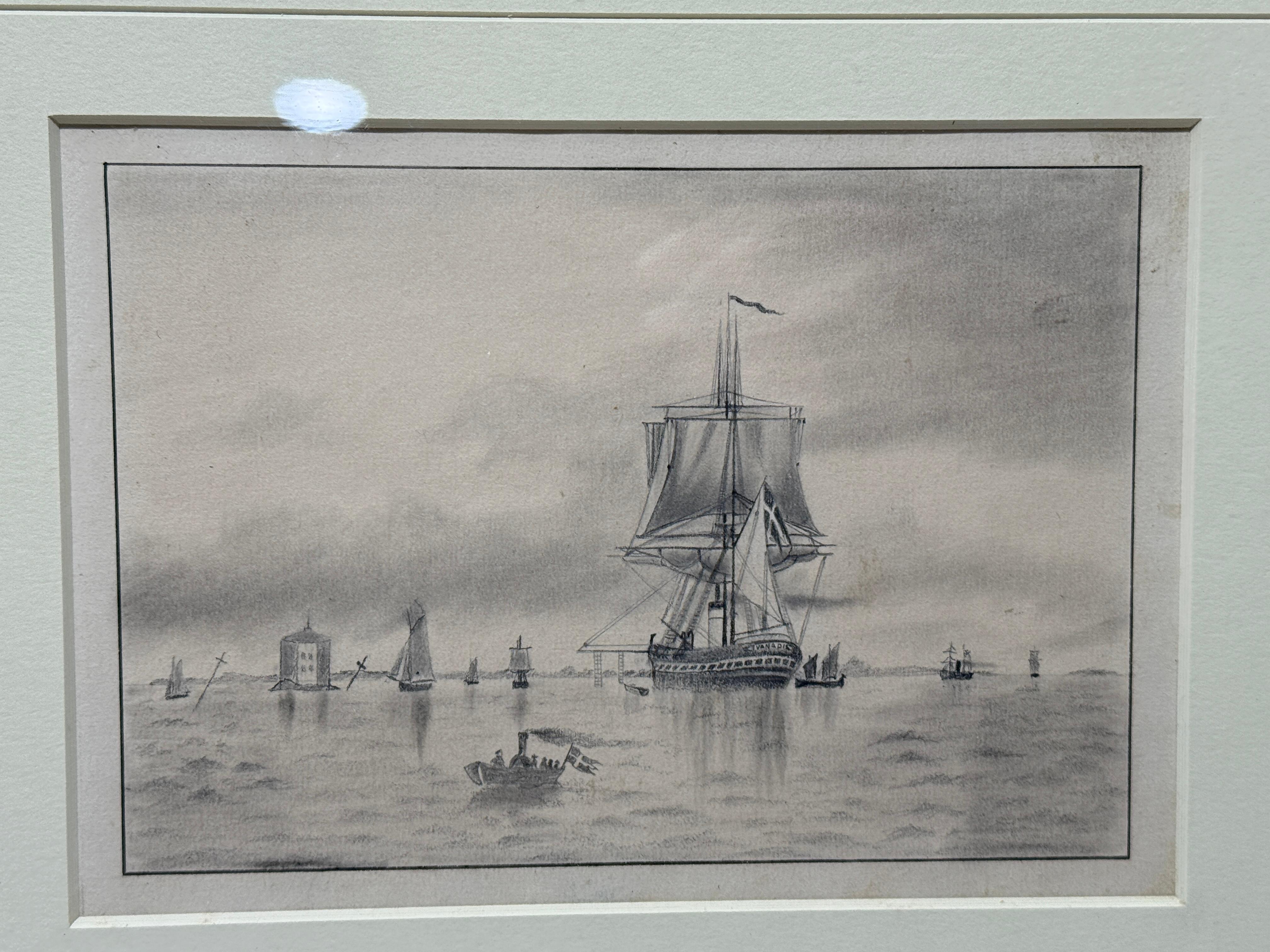 XIXe siècle Collection de 4 dessins anciens de bateaux en graphite attribués à William Bradford en vente