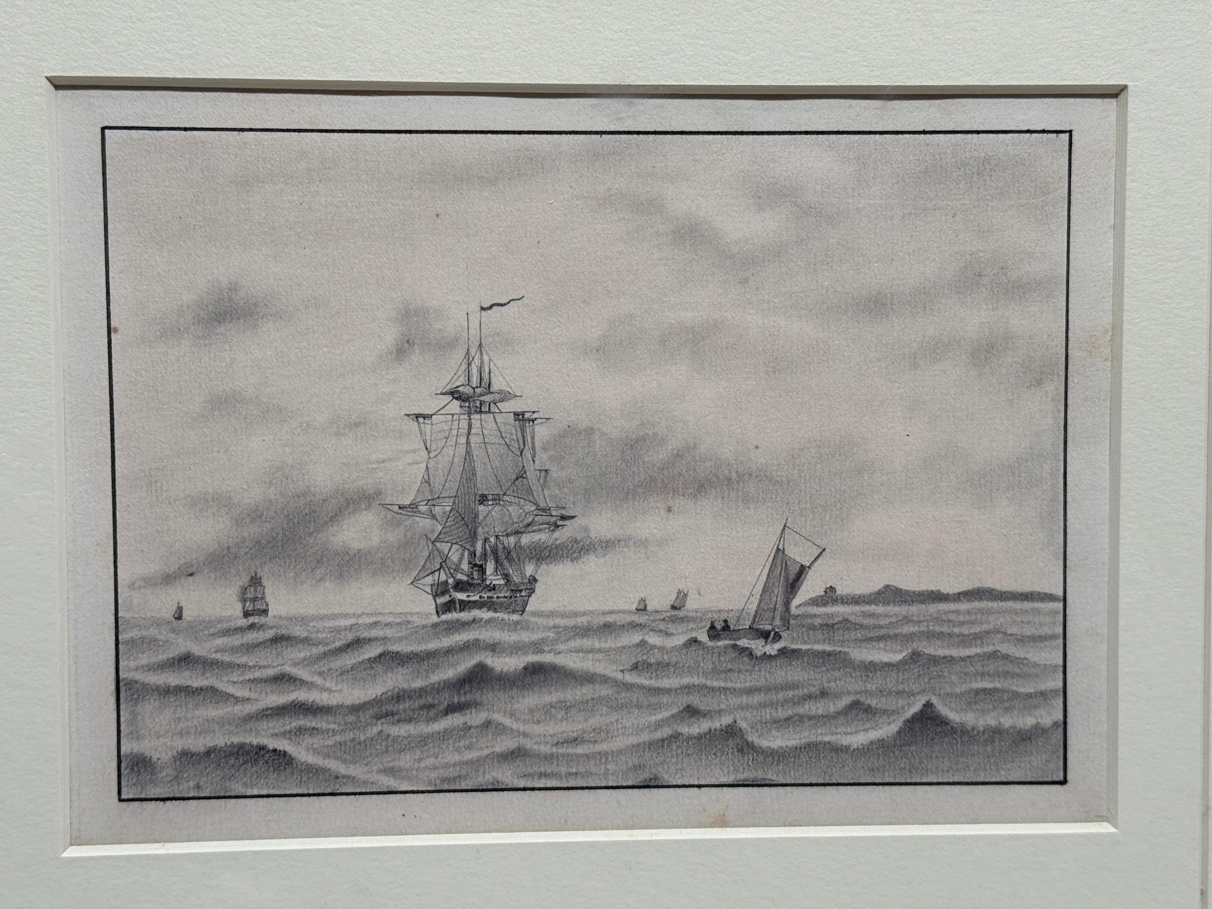 Papier Collection de 4 dessins anciens de bateaux en graphite attribués à William Bradford en vente