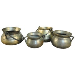 Antique Collection of 4 Bronze Olas, Cooking Pots