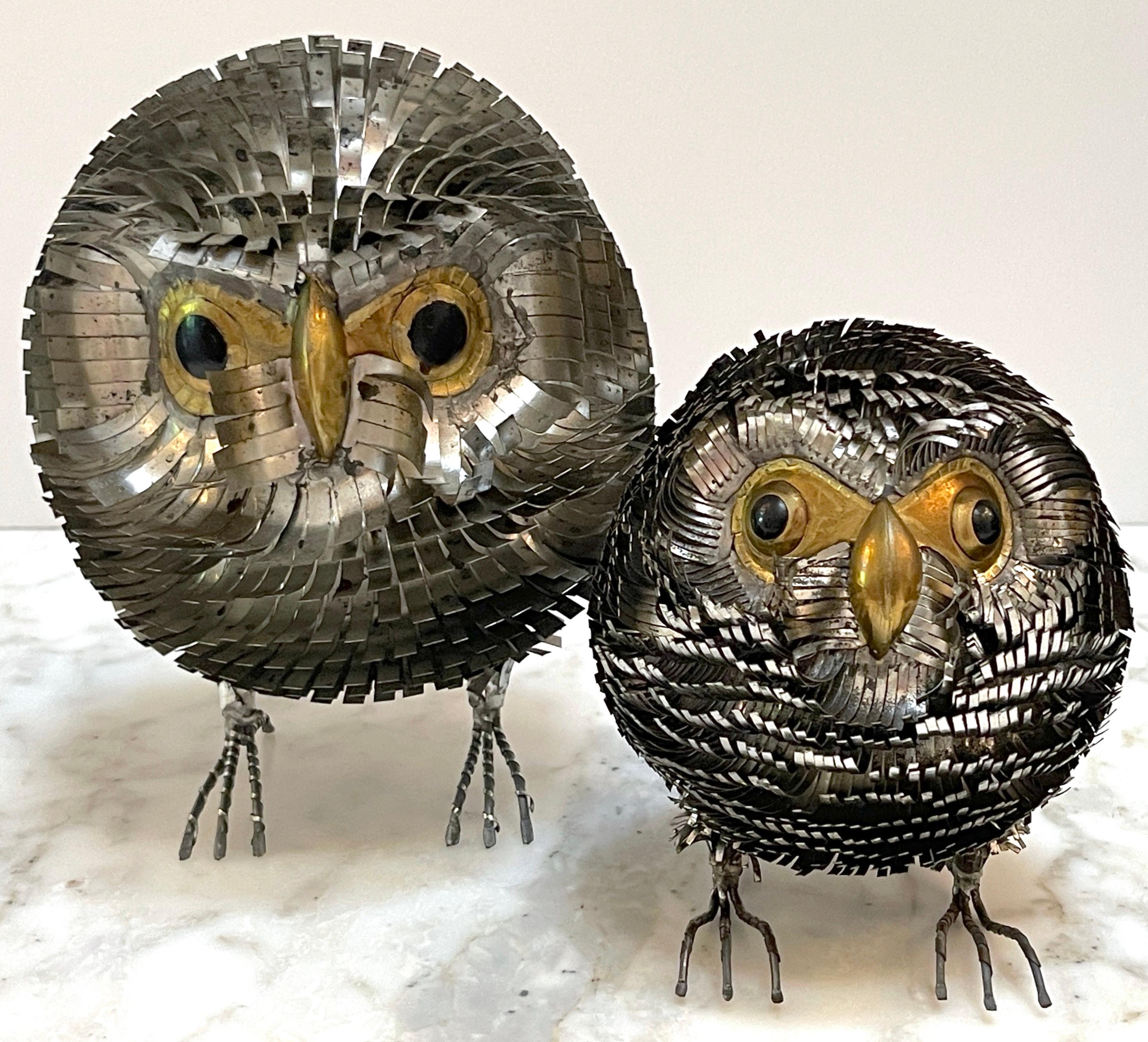 20th Century Collection of 4 Brutalist Metal Work Figures of Owls, Attrib. Sergio Bustamante