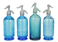 Collection of 4 french art deco etched glass soda syphons