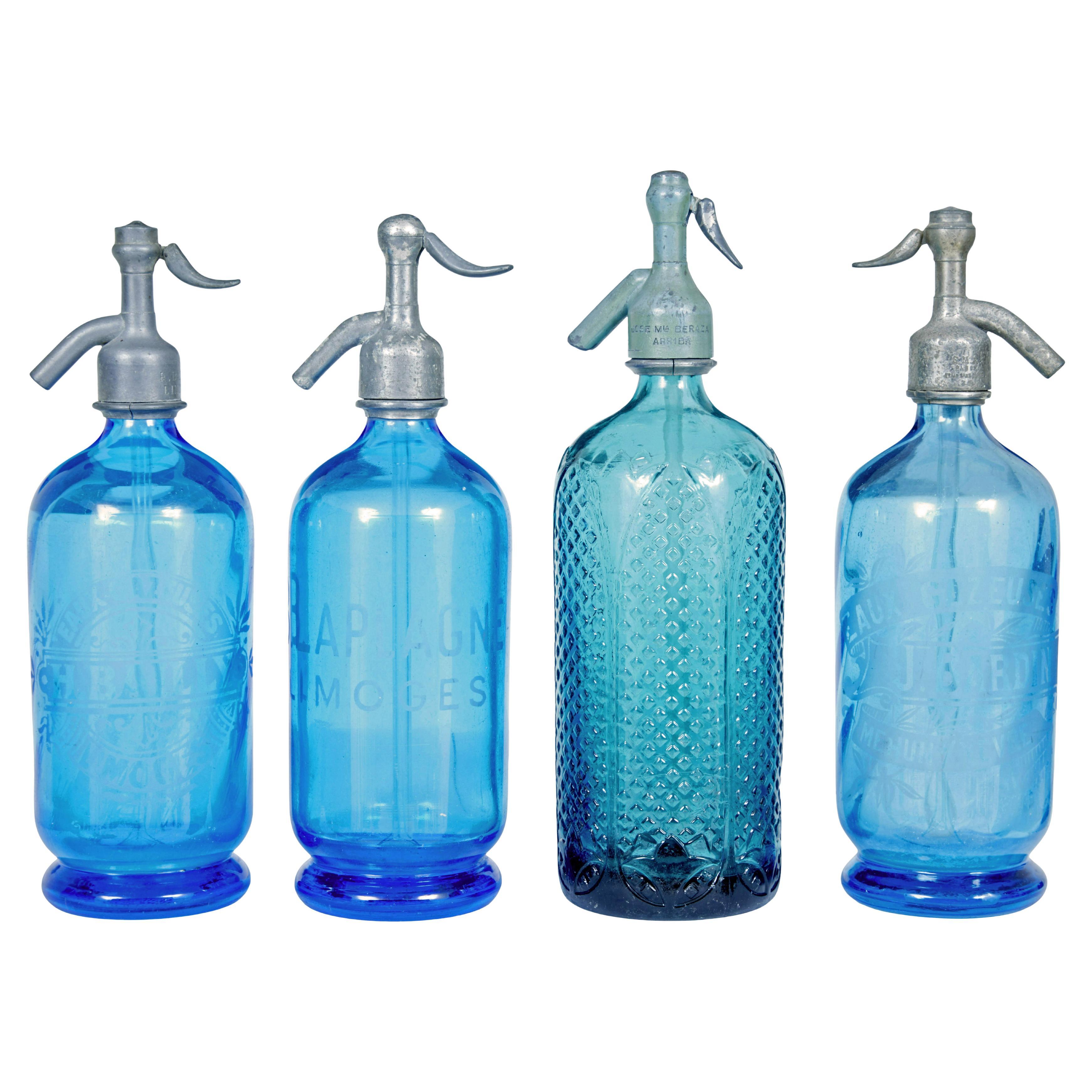 Colección de 4 sifones de soda de vidrio grabado art decó francés