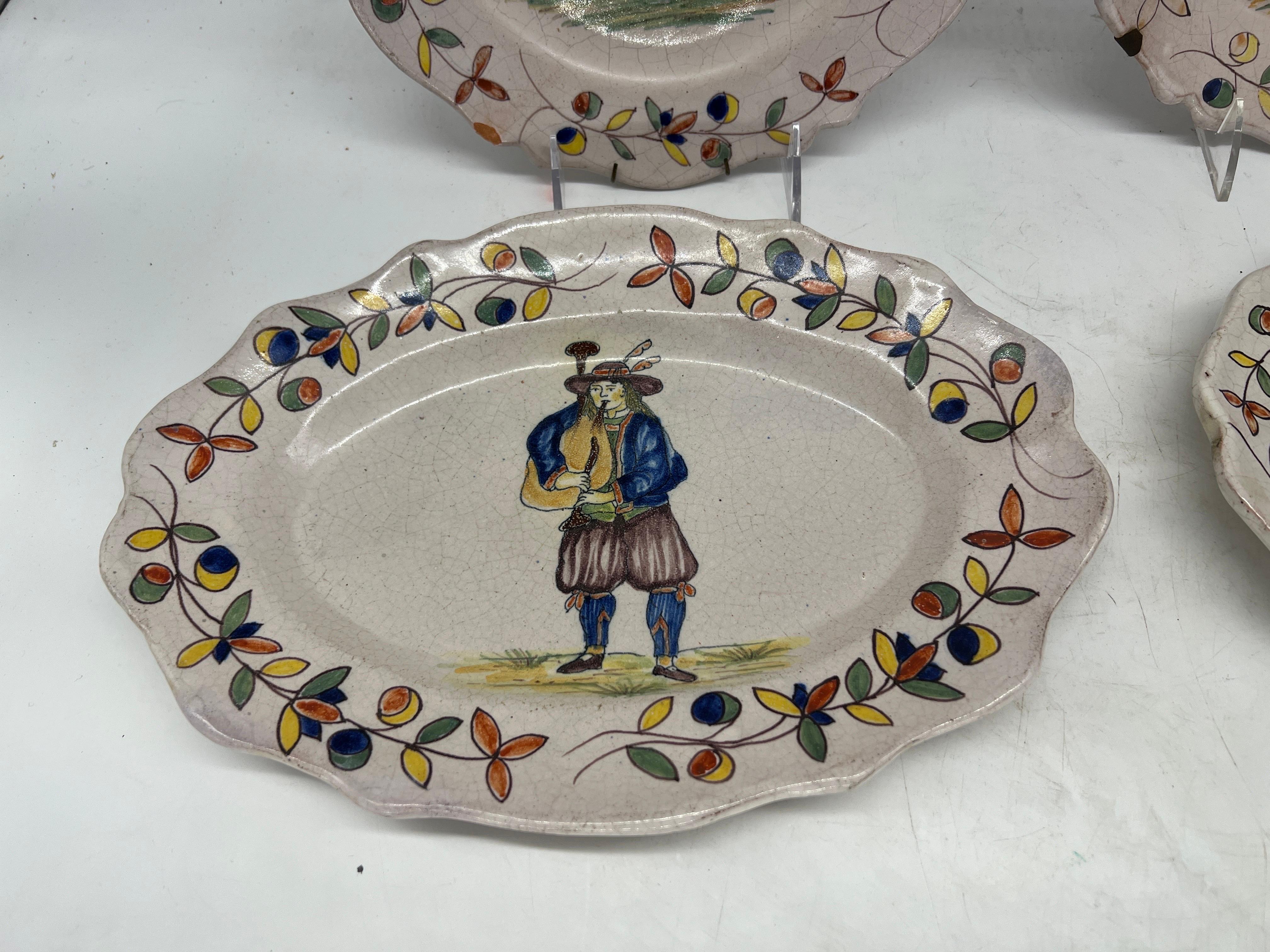 20th Century Collection of 4 French Quimper Faience Pottery Figural Plates  For Sale